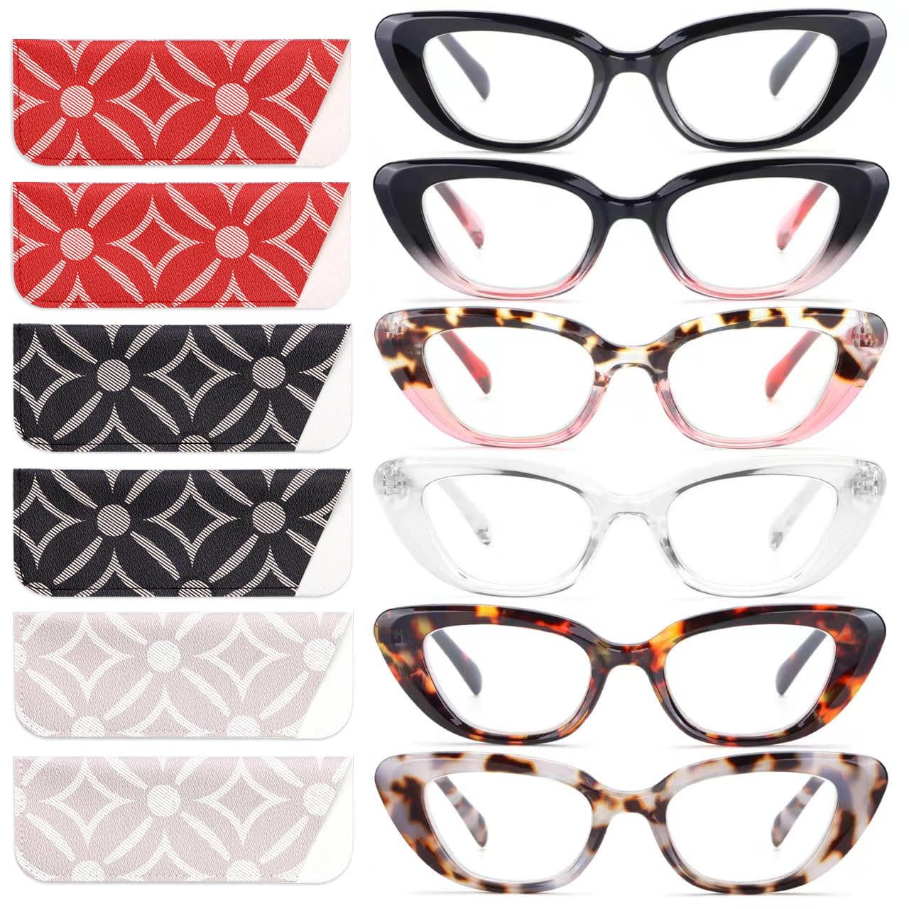 6 Pack Cat Eye Reading Glasses for Women Fashion Cute Blue Light Blocking Computer Readers Spring Hinge