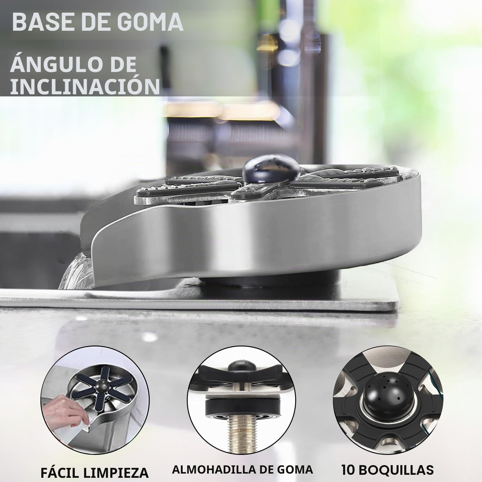 Lavavasos - Lava Vasos Fregadero Enjuagador de Vasos con Material de acero inoxidable macizo, Limpia Vasos Fregadero Lavadora de Vasos Lava Vasos para Bares
