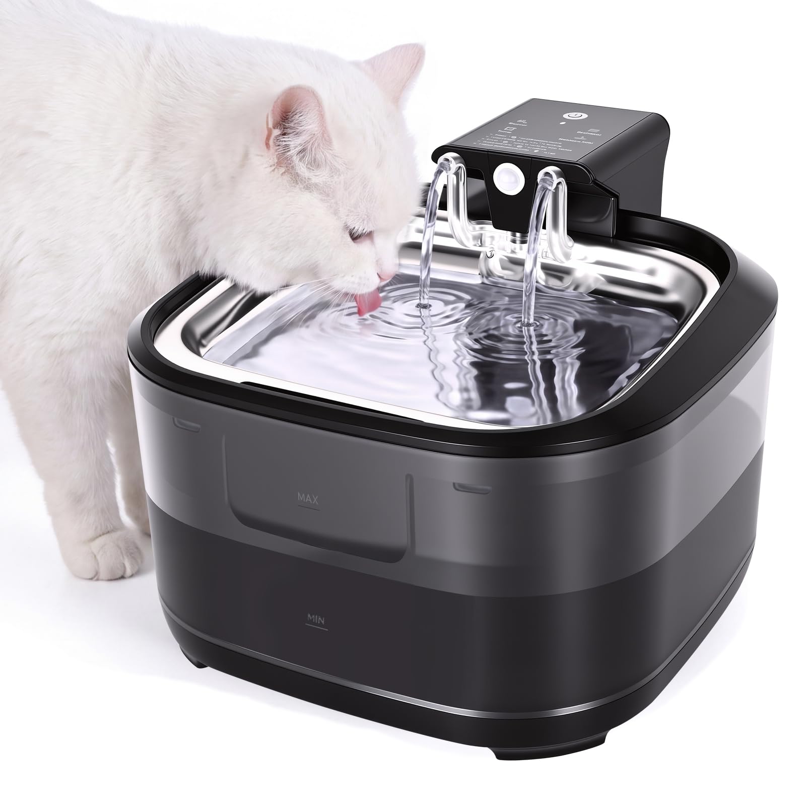 Fuente de agua inalámbrica para gatos, fuente automática de 3.2 L, bomba ultra silenciosa, material sin BPA, sistema de triple filtración, dispensador de agua inalámbrico para gatos y