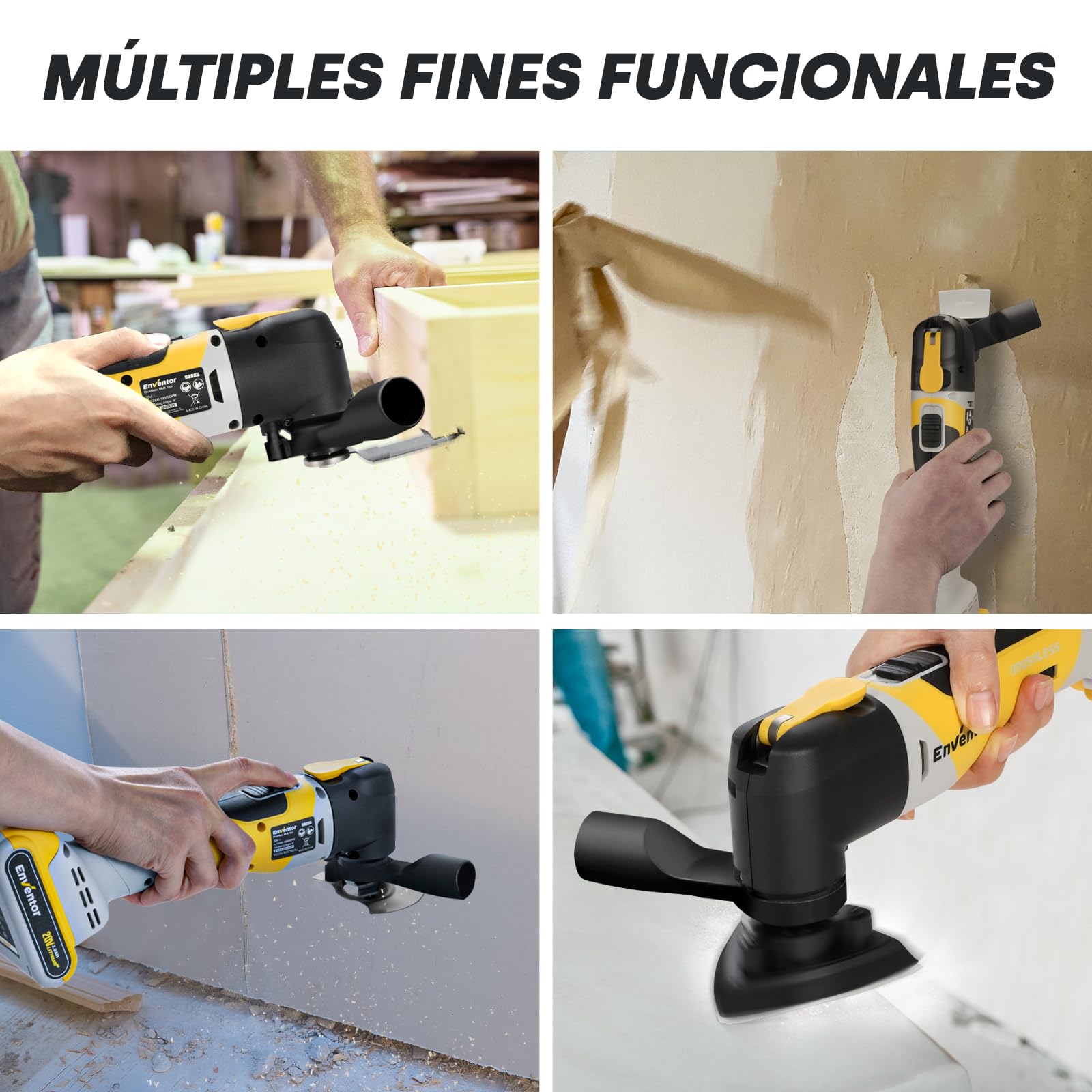 Enventor Multiherramienta Oscilante, 20V Brushless 2.0Ah Herramienta Multifunción con 6 Velocidades, 12000-19500RPM, Cargador, 28 Accesorios, Herramientas Oscilantes para Cortar, Lijar y Pulido
