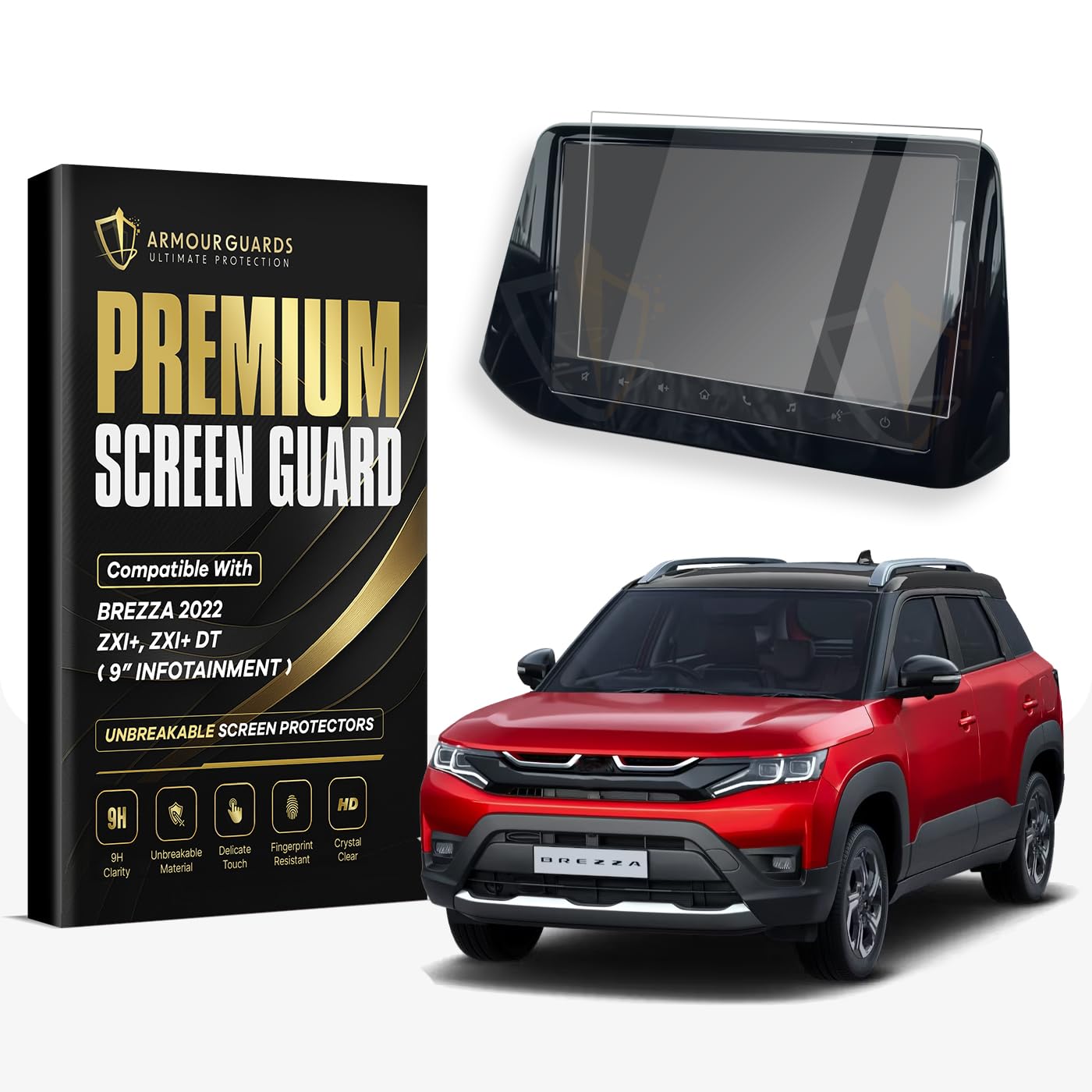 armour guards screen protector for maruti suzuki brezza 2022 zxi+ 9 inch || music infotainment system display screen guard || gps navigation touch screen accessory [not tempered glass] (9 inch)