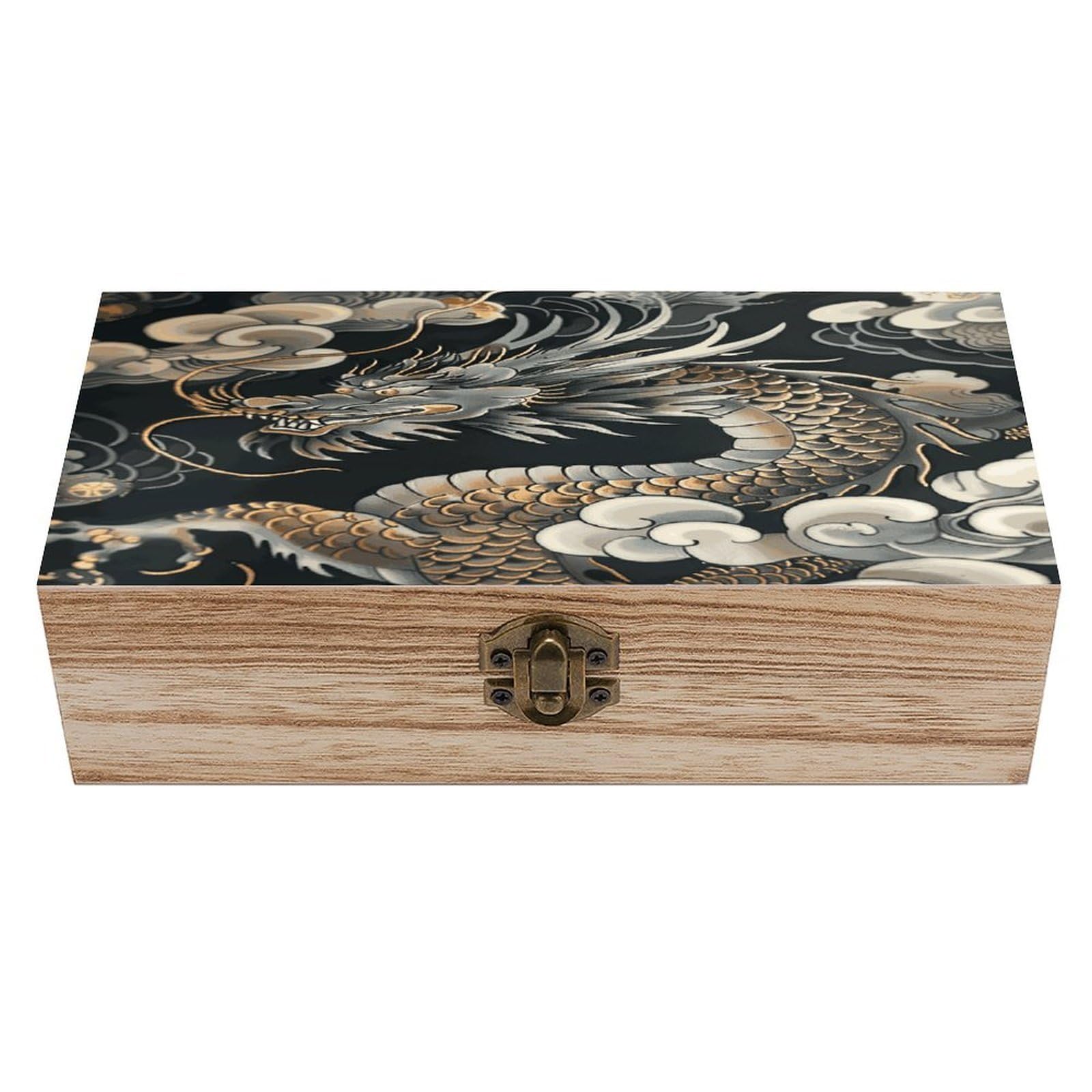 JTREHY Black Oriental Dragon Wooden Keepsake Box Vintage-Style Wood Keepsake Case with Hinged Lid Solid Wood Boxes Beautifully Memory Treasure Case Vintage-Style Wooden Storage Box