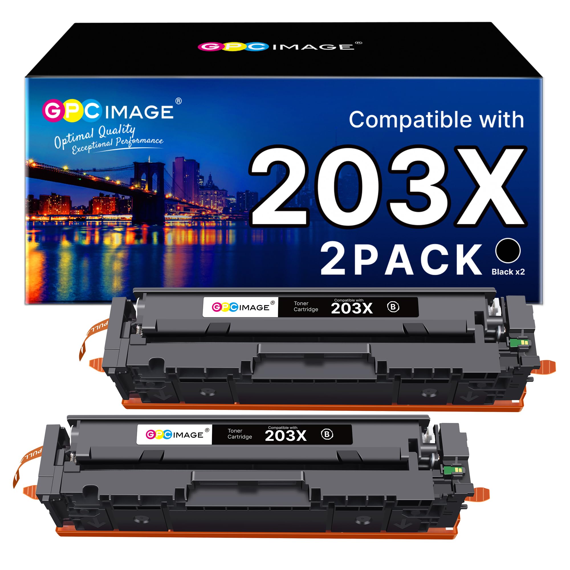 GPC Image 203X Toner Cartridges Replacement for HP 203X 203A CF540X CF540A Compatible with Color Laserjet Pro MFP M281fdw M281fdn M280nw M254dw M254nw M254dn (Black, 2-Pack)