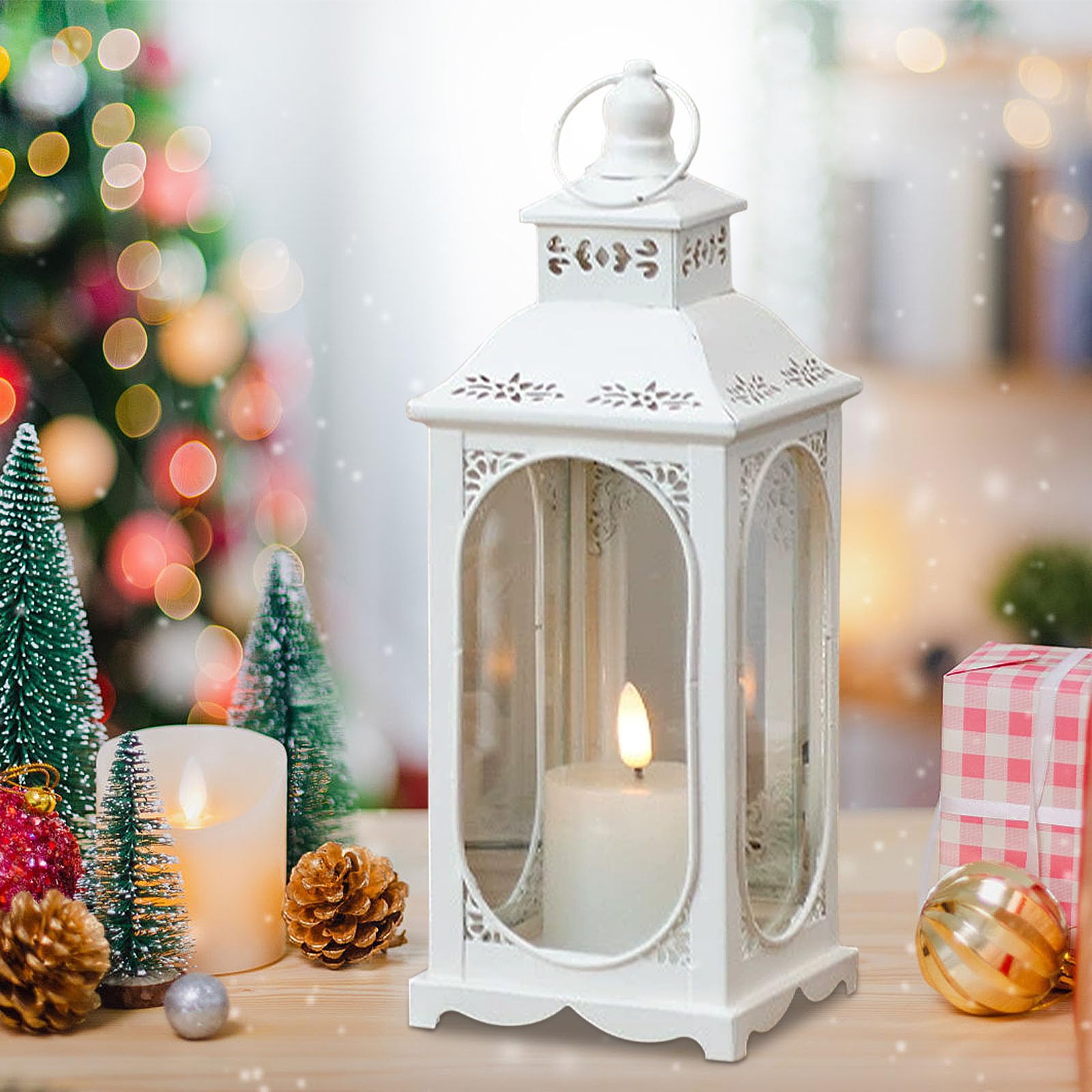 Lanterne blanche métal 34 cm Extérieure résistante Intérieure Noël Halloween