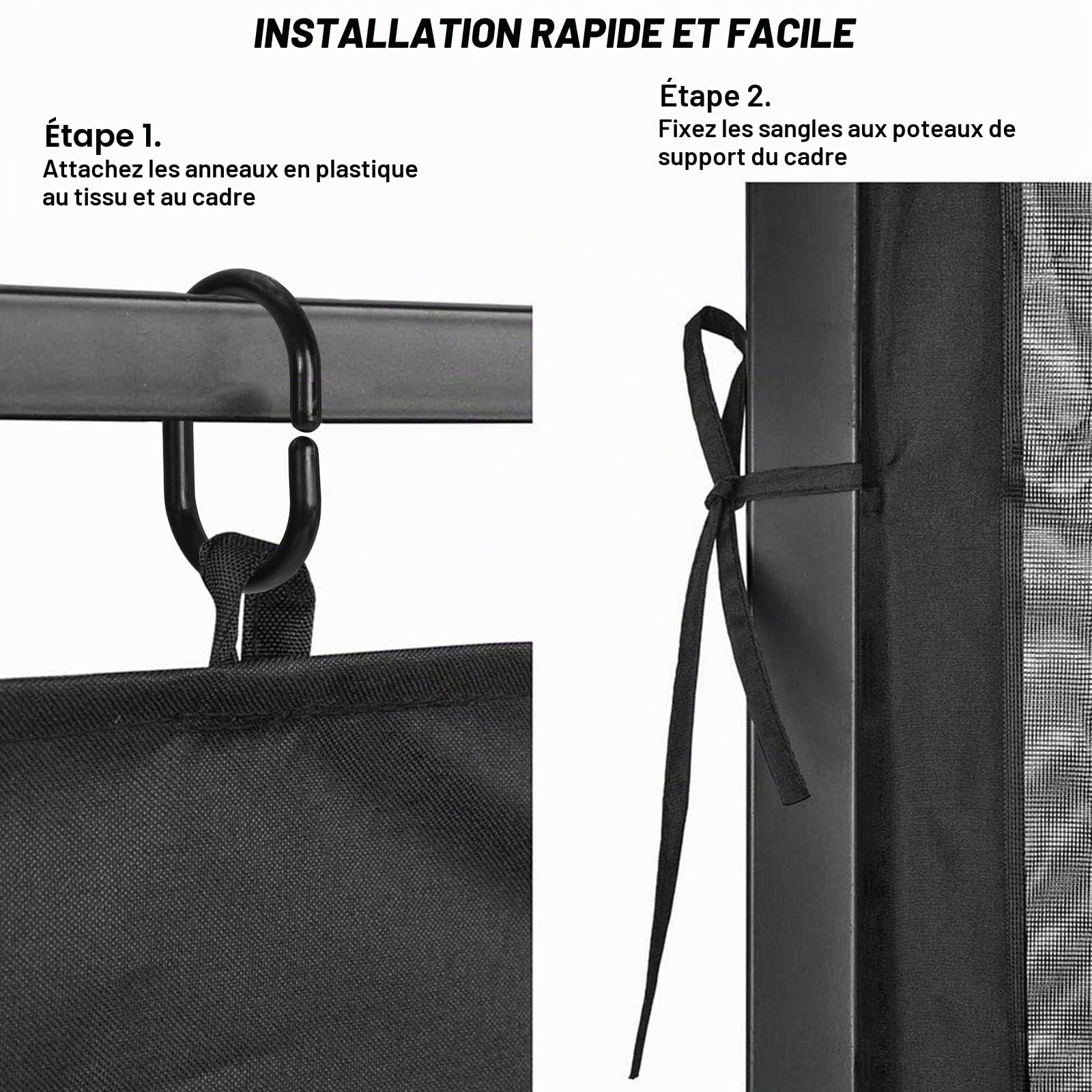 Moustiquaire de rechange universelle pour tonnelle d'extérieur à 4 panneaux avec fermeture éclair - Filet Mo-Squito imperméable (3 x 3 m, noir)