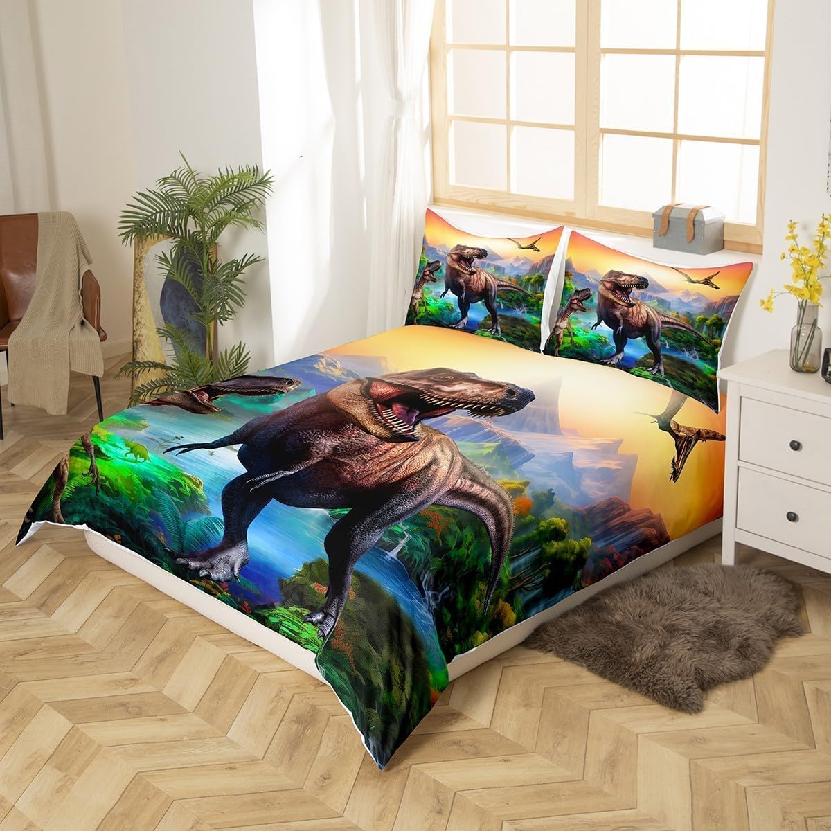 Set di Biancheria da Letto di Matrimoniale 4 Pezzi, DOTBUY 3D Delfino Stampa Microfibra Set Copripiumino con Cerniera + Lenzuola Piane e 2 federe per
