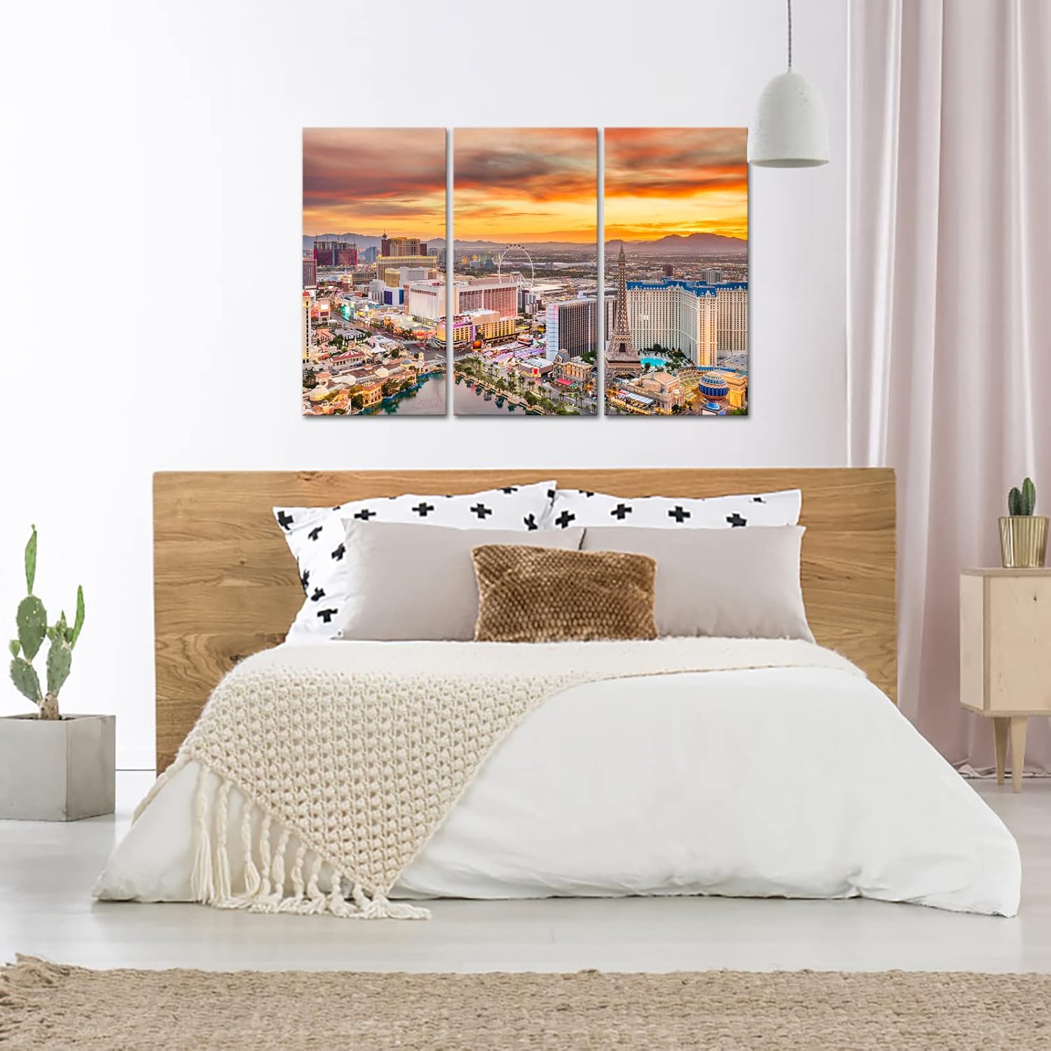 Nachic Wall Las Vegas Wall Art Nevada at Sunset Picture Decor City Skyline Poster Painting Prints for Home Office Living Room Decor 16"X32"X3PCS