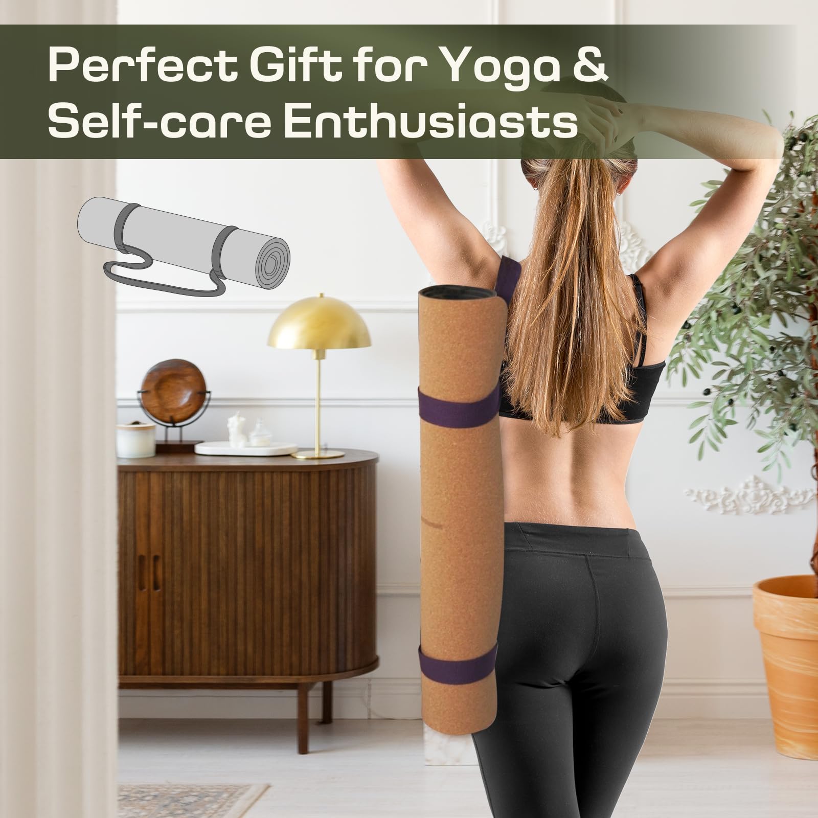 Tapete de yoga de 1/2 pulgada de grosor con correa de nailon para hombres y mujeres, tapete de ejercicio antideslizante para yoga