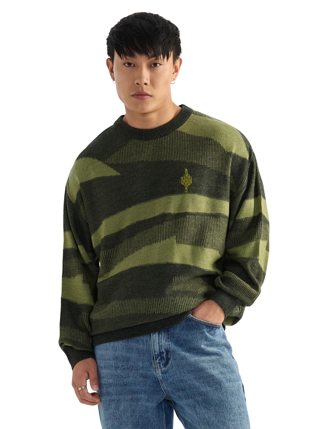 the souled store Infinity Men and Boys Full Sleeves Round Neck Striped Knit Acrylic Embroidered Oversized Pullovers-picture-53