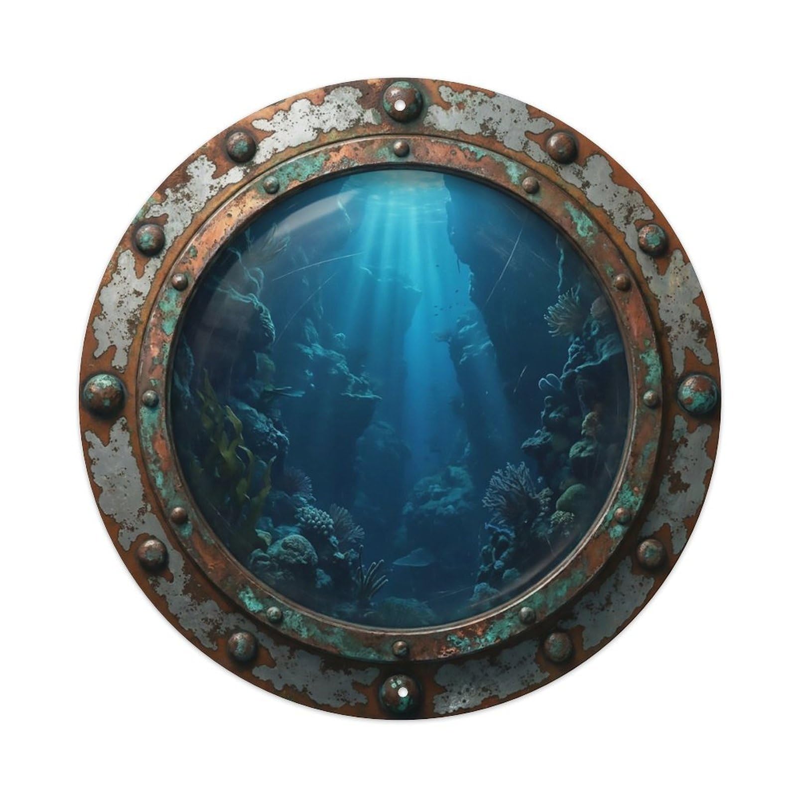 Odgynaw 8X8inch(20X20cm) Vintage Porthole Underwater Canyon Nautical Window Metal Tin Sign