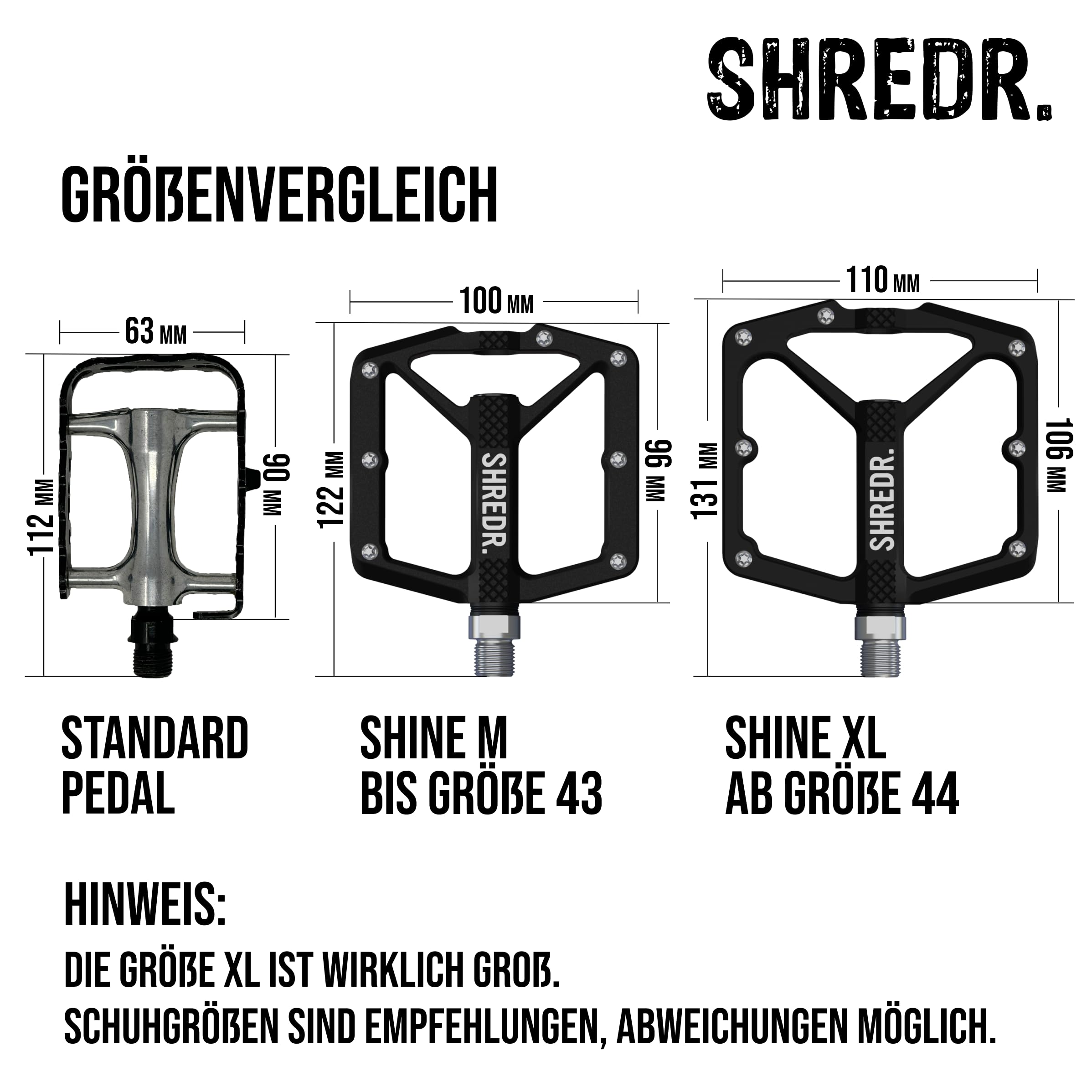 Shine Pedale für MTB | Hochwertige Flatpedals fürs Mountainbike | Mit Reflektoren (StVZO konform) | 2 Größen