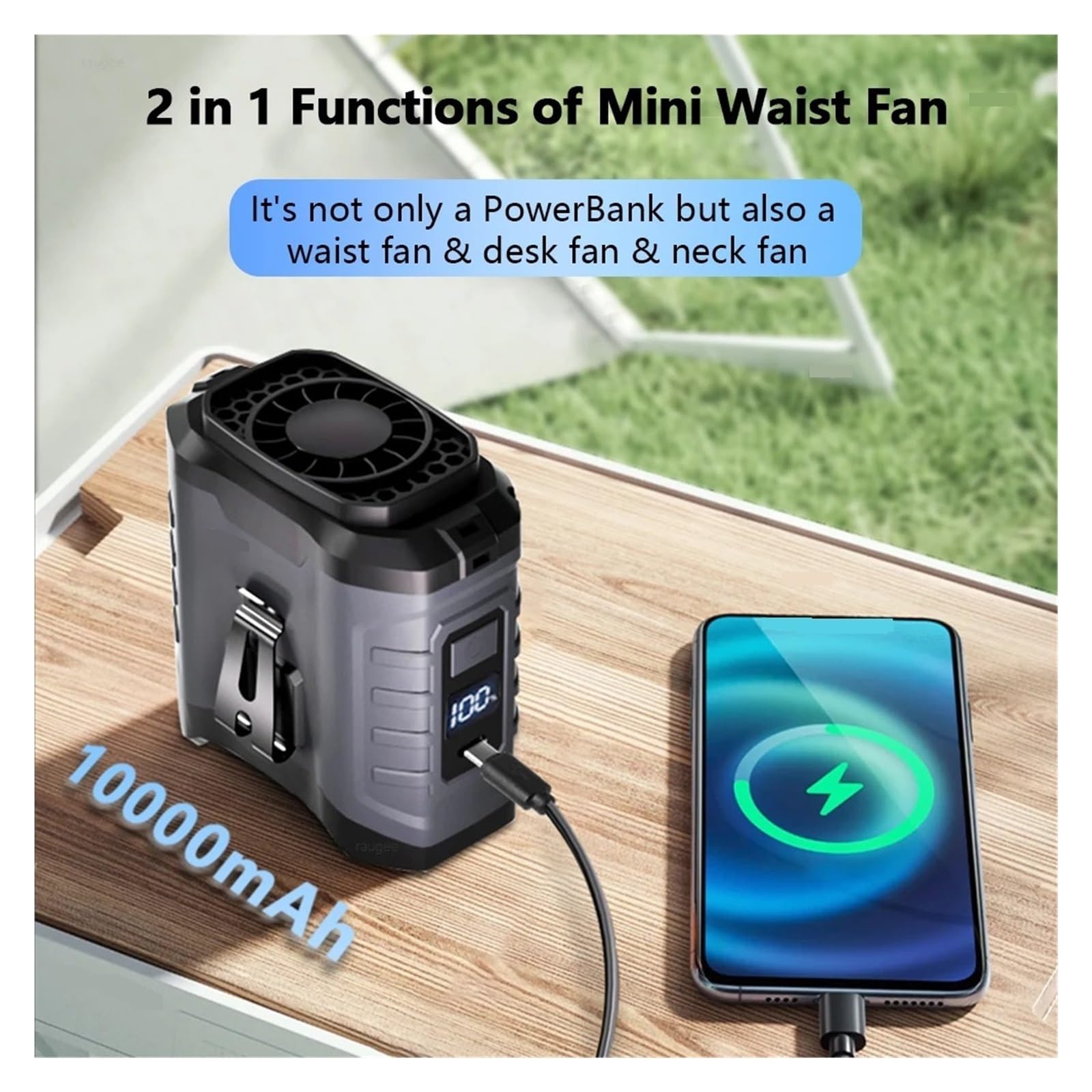 Ventilador De Cintura Portátil, 10000 MAh, Recargable, Mini Con Clip, For Colgar En El Cuello, Cinturón For Viajes Al Aire Libre BateríA De Larga DuracióN(Orange)