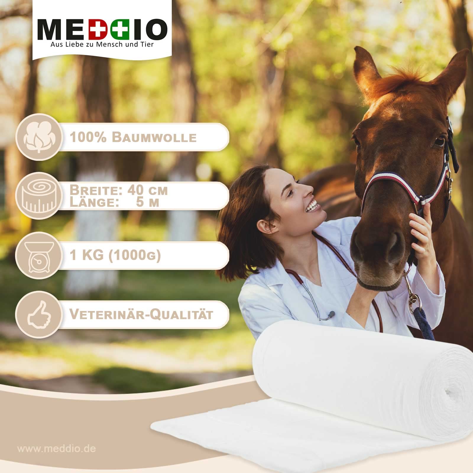 1 Mullwatterolle 40cm x 5m Verbandwatte Bandagierwatte Polsterwatte Pferd Rind