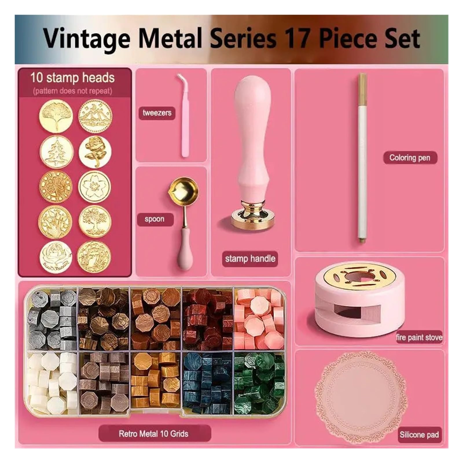 Ceralacca Set Di Timbri for Sigillo Di Cera | Kit di sigillatura laccato Forniture fai da te Scrapbooking Invito a nozze decorativo(Set 13-25pcs)