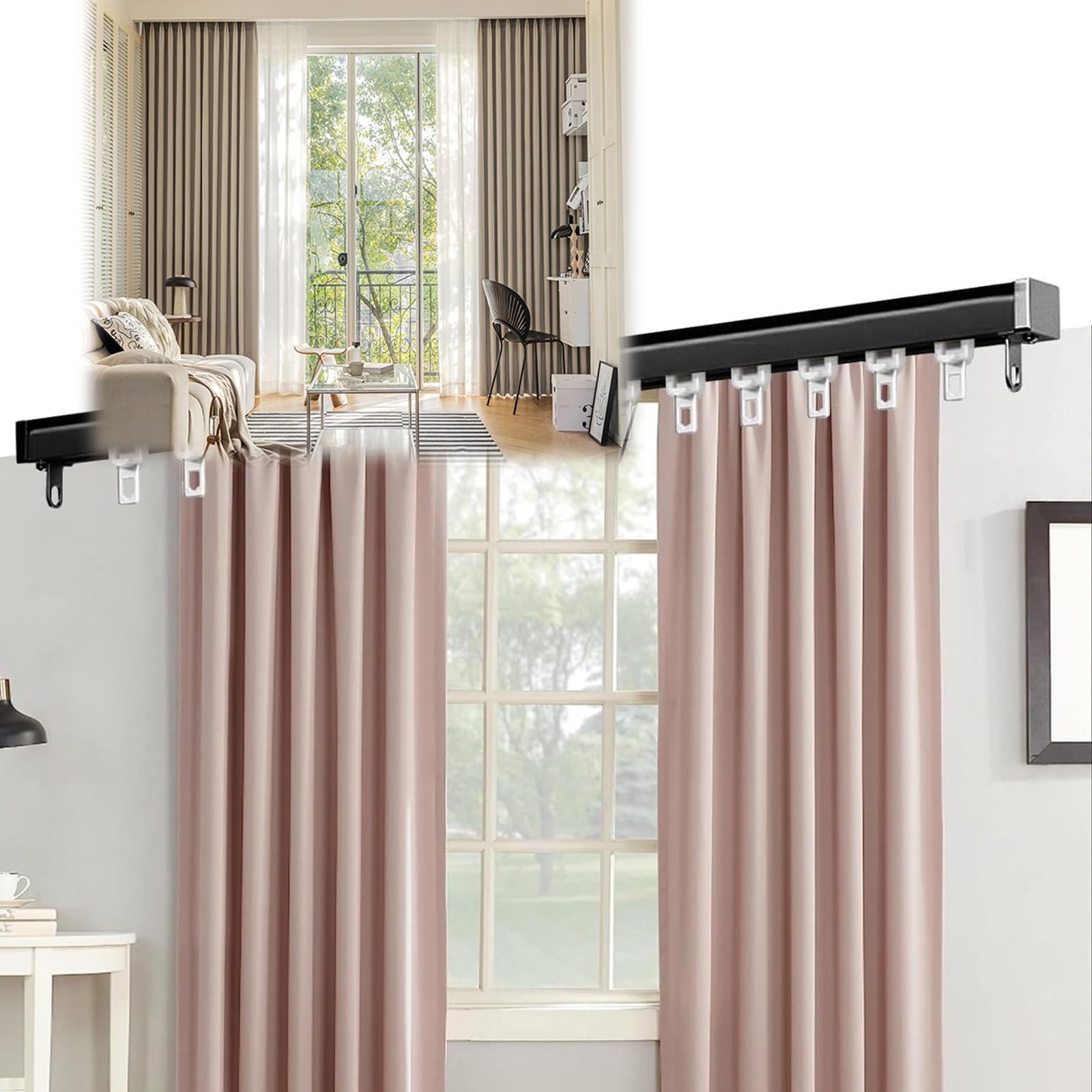 Rail de rideau de plafond en aluminium – Rails muraux durables et silencieux pour camping-cars et baies vitrées, design carré robuste, 90 cm de long, finition blanche