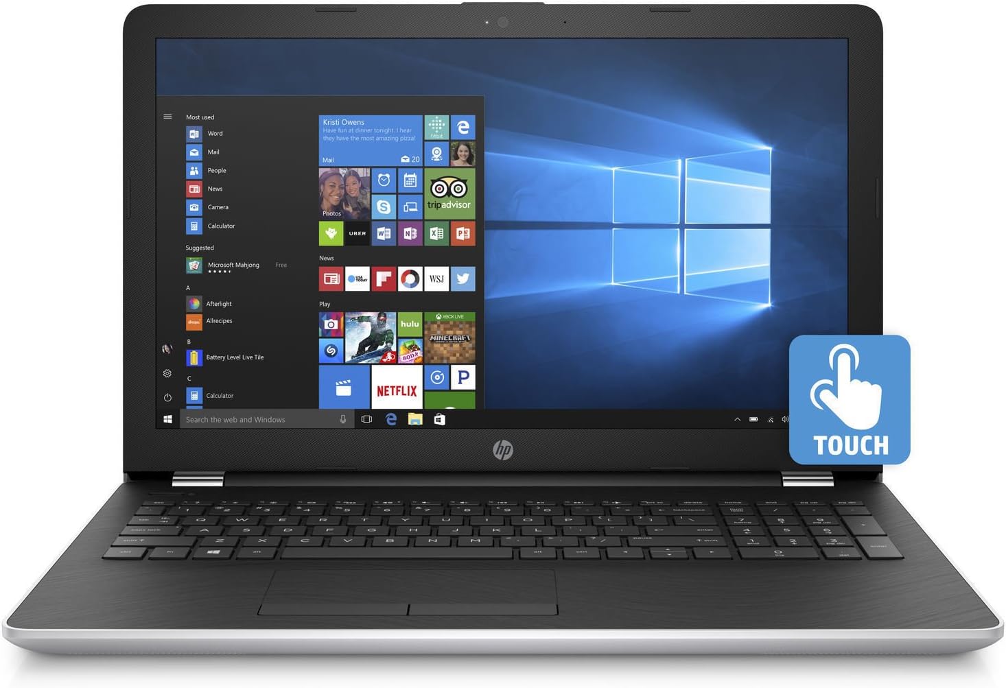 HP Jaguar 15-bs060wm, 15.6" Touch Screen Natural Silver Laptop Intel Core i3-7100U Processor 2.4G Hz 8GB 1TB HDD Windows 10