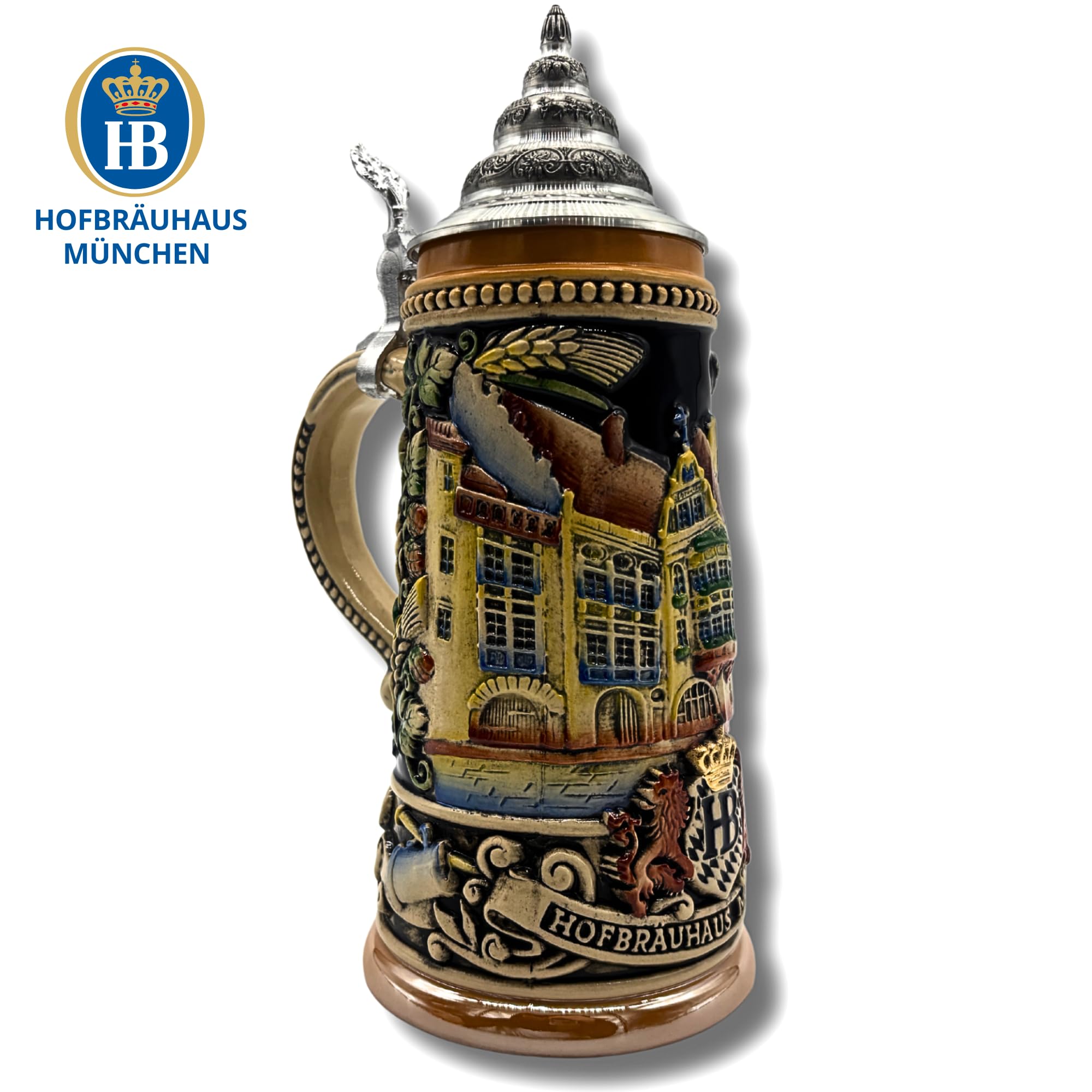 Reliefkrug Bierkrug Original "Hofbräuhaus" (0,25l, bunt) | Handarbeit Steinkrug | Bierbecher| Maßkrug | Geschenkidee für Herren und Damen
