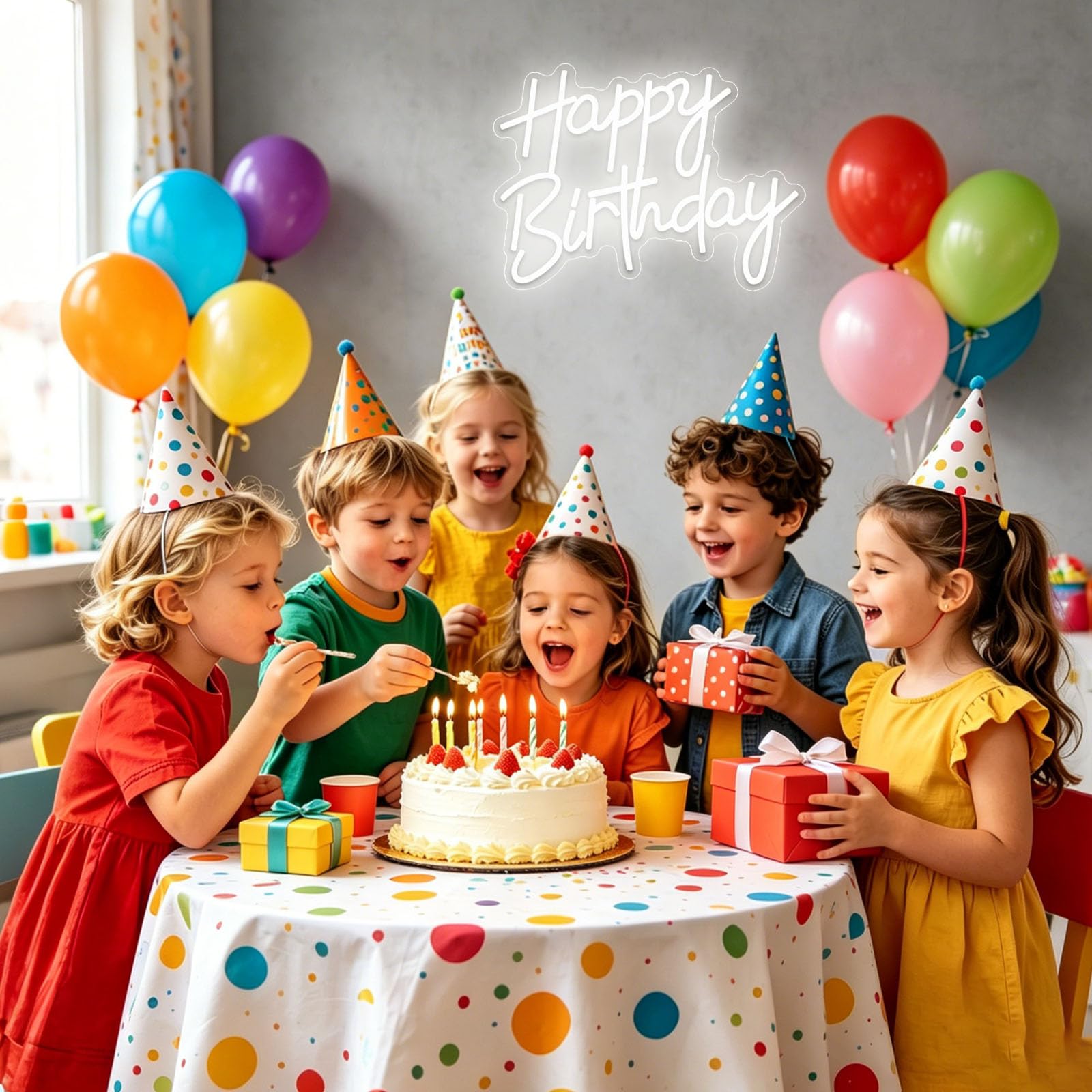 Happy Birthday Neon,Buon compleanno Lettere al Neon Bianco Decorazioni per la Festa di Compleanno Luce al Neon a LED "Buon Compleanno"alimentata tramite USB con interruttore dimmerabile