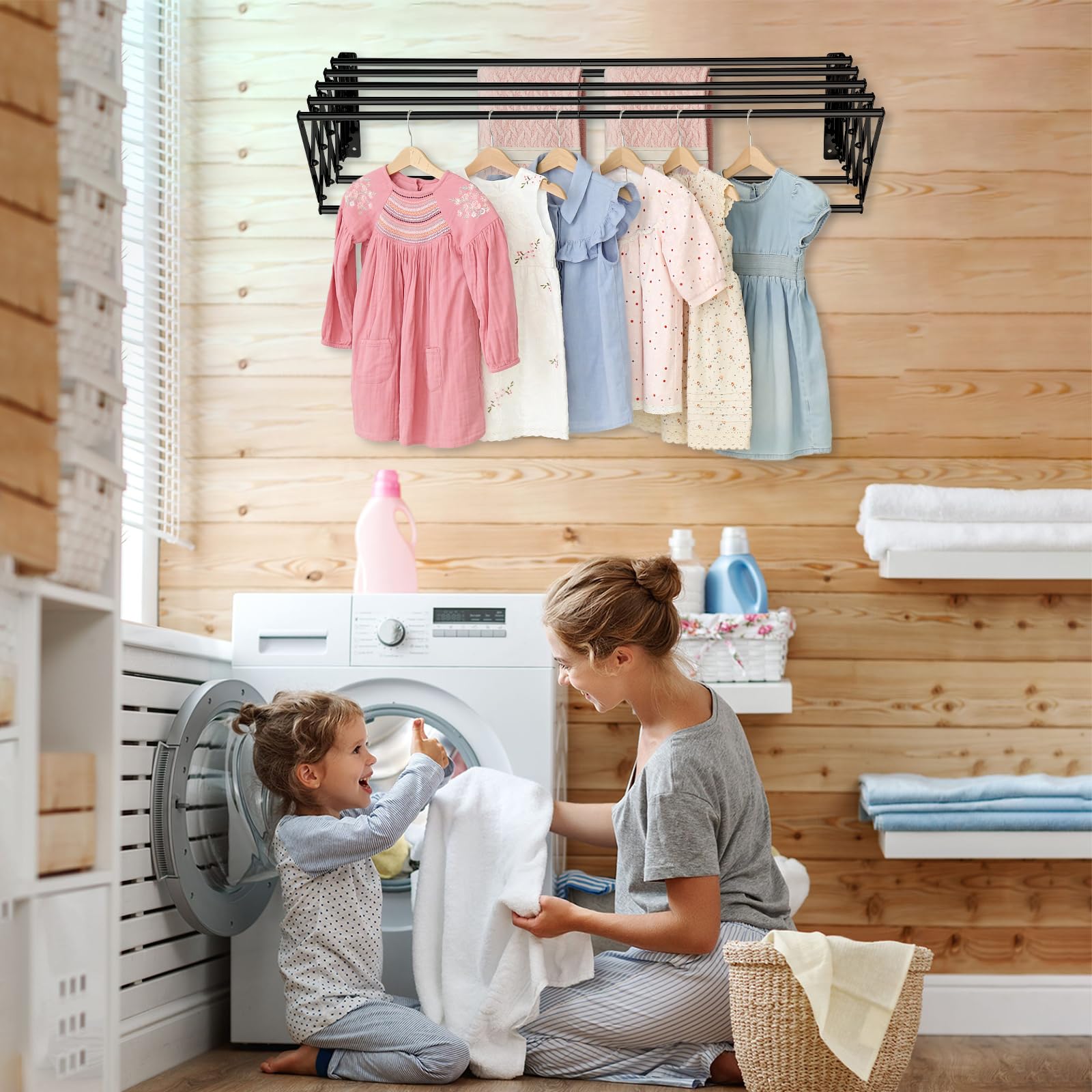XL-31.5 pulgadas - Estante de secado de ropa montado en la pared, 130 libras, gran capacidad, a prueba de óxido, plegable, fácil de instalar con 7 varillas de secado, toallero de ahorro de espacio 4