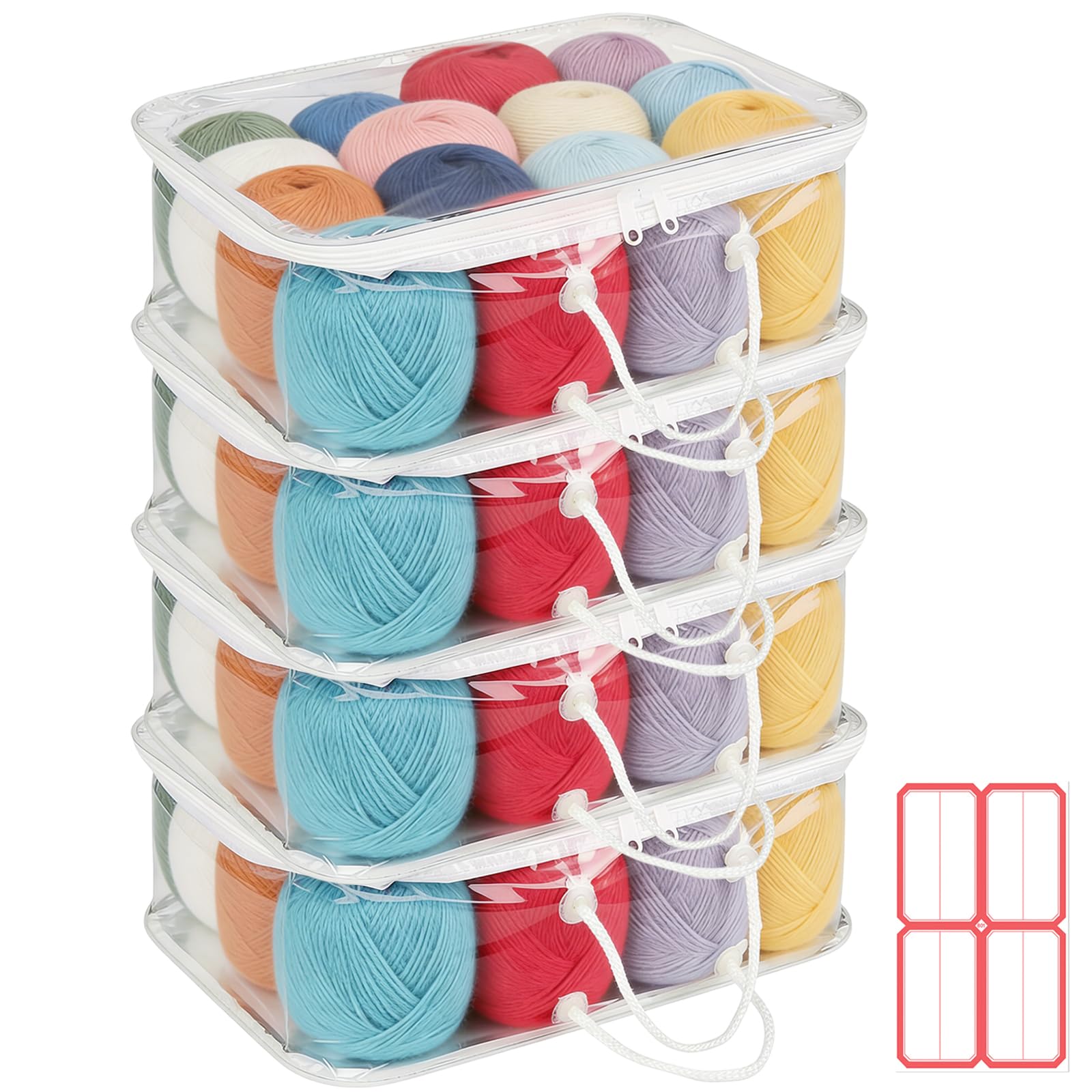 4PCS Clear Yarn Storage Organizer, 40x30x15cm Dust-Proof Storage Bags with Zips Portable Knitting Crochet Bag with 4 Lables Waterproof Yarn Bag Plastic Craft Bags