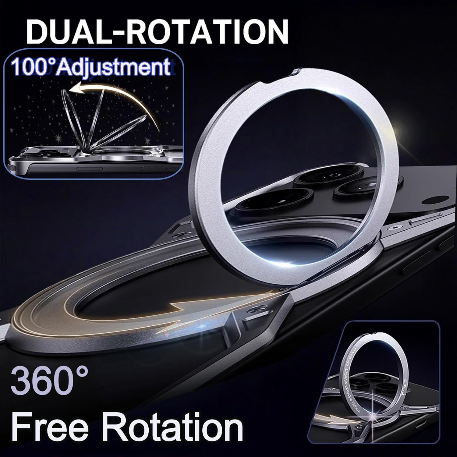 Mechanical Frame Metal Case for iPhone 17 Pro / 17 Pro Max, Aluminum Alloy Bumper with 360° Rotating Stand, Shockproof Corners, Open-Back Lightweight Design(Silver,17 Pro Max)