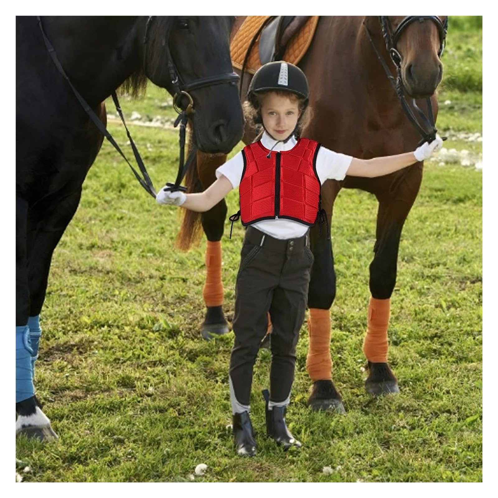 Ecuestres chaqueta protectora chaleco， Chaleco ecuestre, chaleco de seguridad for montar a caballo, equipo de protección acolchado de espuma de nailon, chaleco rojo for niños(CS)