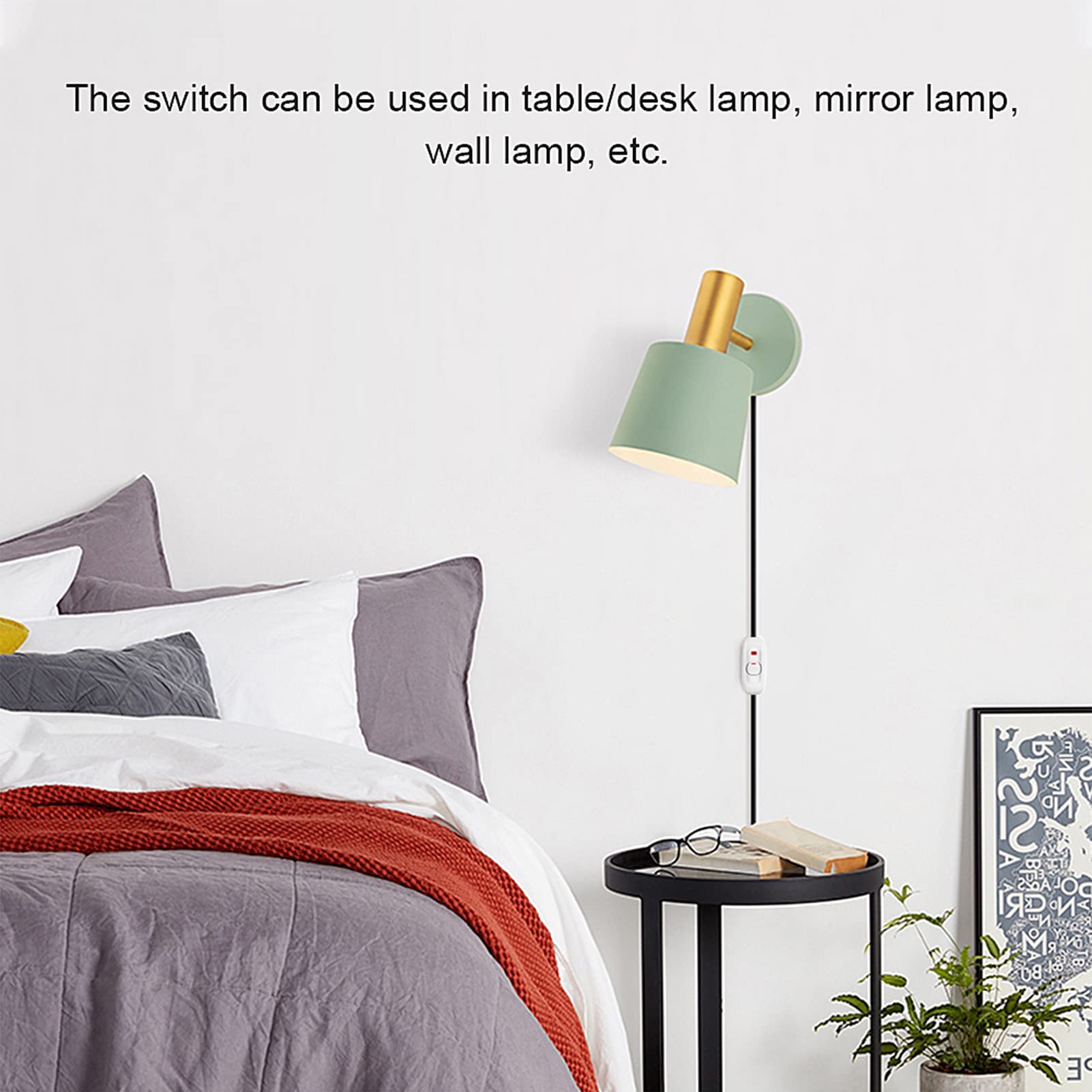 Włącznik/wyłącznik Włącznik Lampy, AC 250V 10A Inline ON/OFF stół Biurkowy Przewód do Lampy Przełącznik Kablowy z lampką kontrolną LED (Biały)