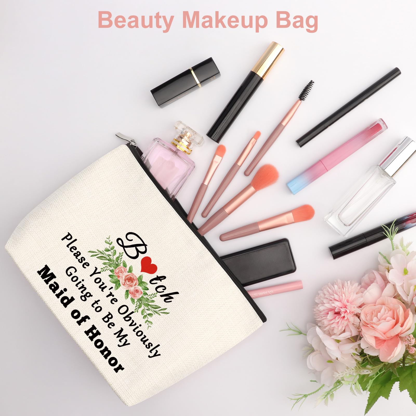 Bridesmaid Gift Maid of Honor Makeup Bag Wedding Gift for Bridesmaid Bridal Shower Gift Bachelorette Party Gift for Best Friend Sister from Bride Bridal Party Gift Travel Cosmetic Pouch - Image 4