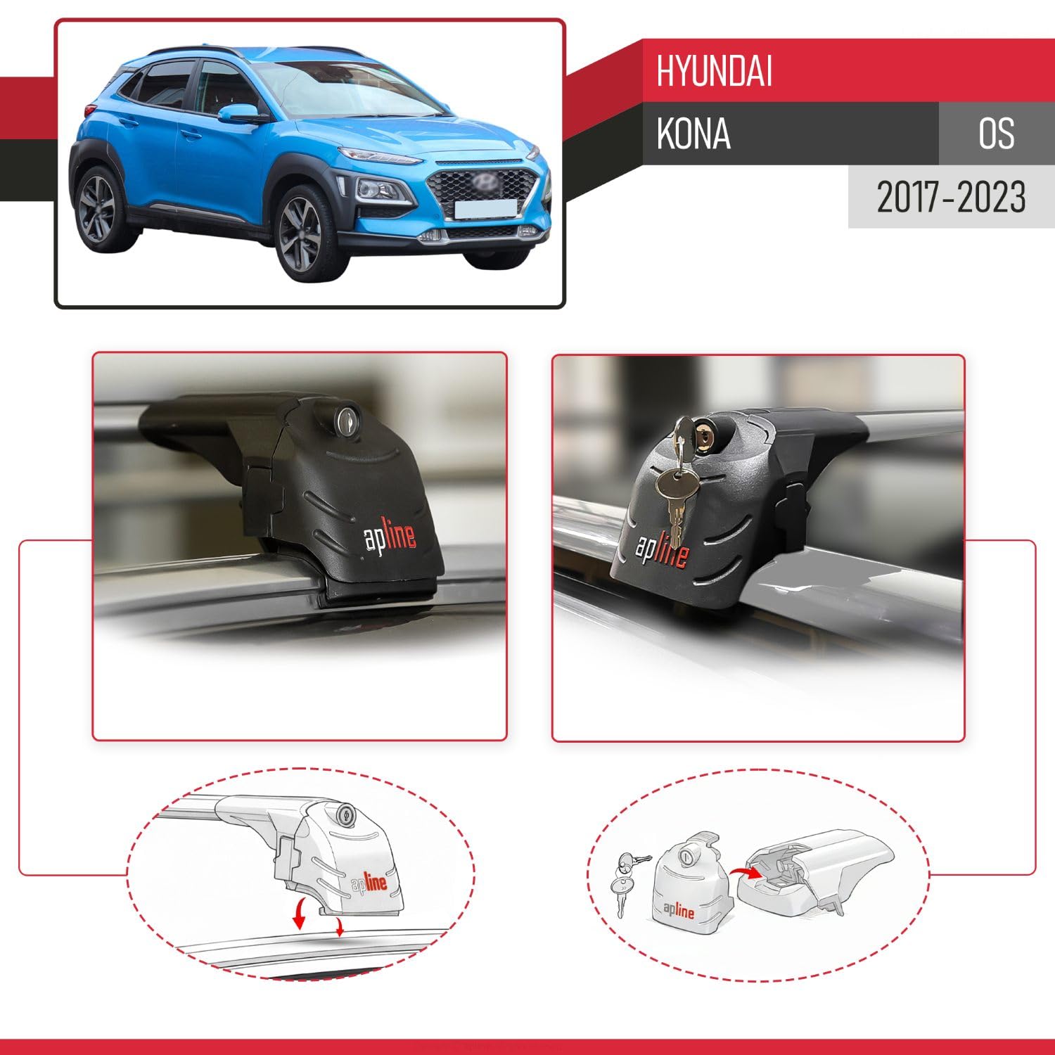 Compatibile con Hyundai Kona 2017-2022 Barre Portatutto ACE-2 Portapacchi Barre Tetto GRIGIO