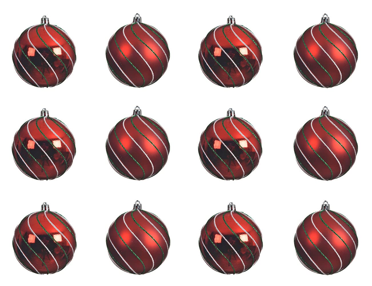 Boules de Noël rouge à rayures scintillantes 8cm incassables déco sapin