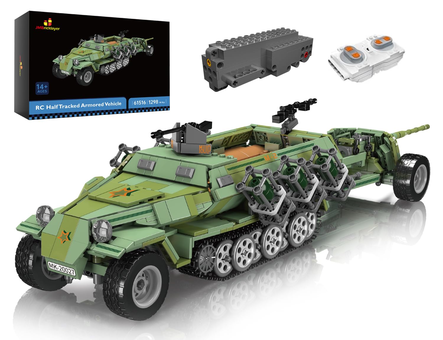 JMBricklayer Armored Car Building Kits for Adults 61516, Technik RC Half Tracked Armored Vehicle Model Toy, Collectible Building Army Toy Sets, Gifts for Boys Teens Adults (1298 Pieces)