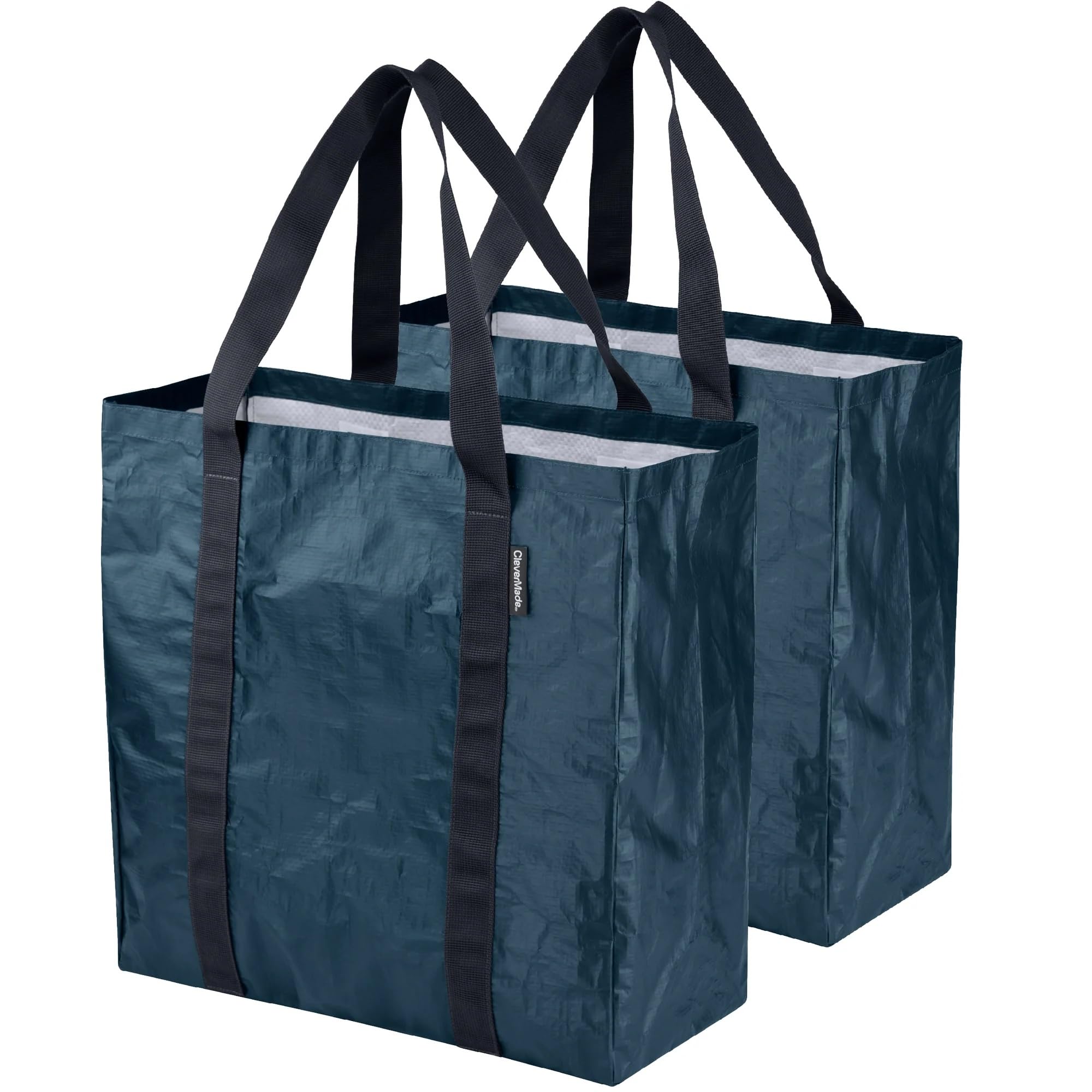CleverMade Tall Frakta Reusable Grocery Tote - 42L - Pack of 2 - Collapsible Storage Shopping Organizer
