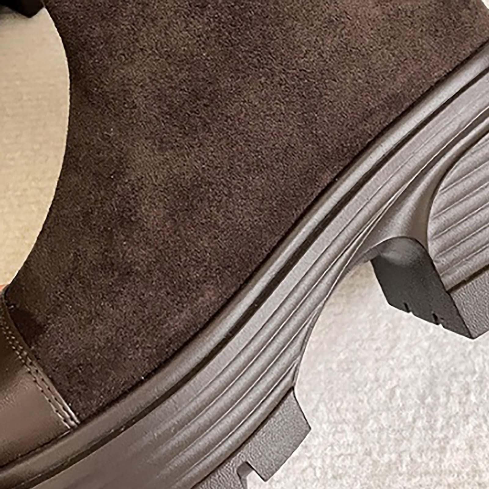 Stivaletti da equitazione da donna con calda imbottitura, impermeabili, in pelle scamosciata, con plateau e plateau, eleganti stivaletti Chelsea con chiusura a strappo, con punta tonda, colore marrone