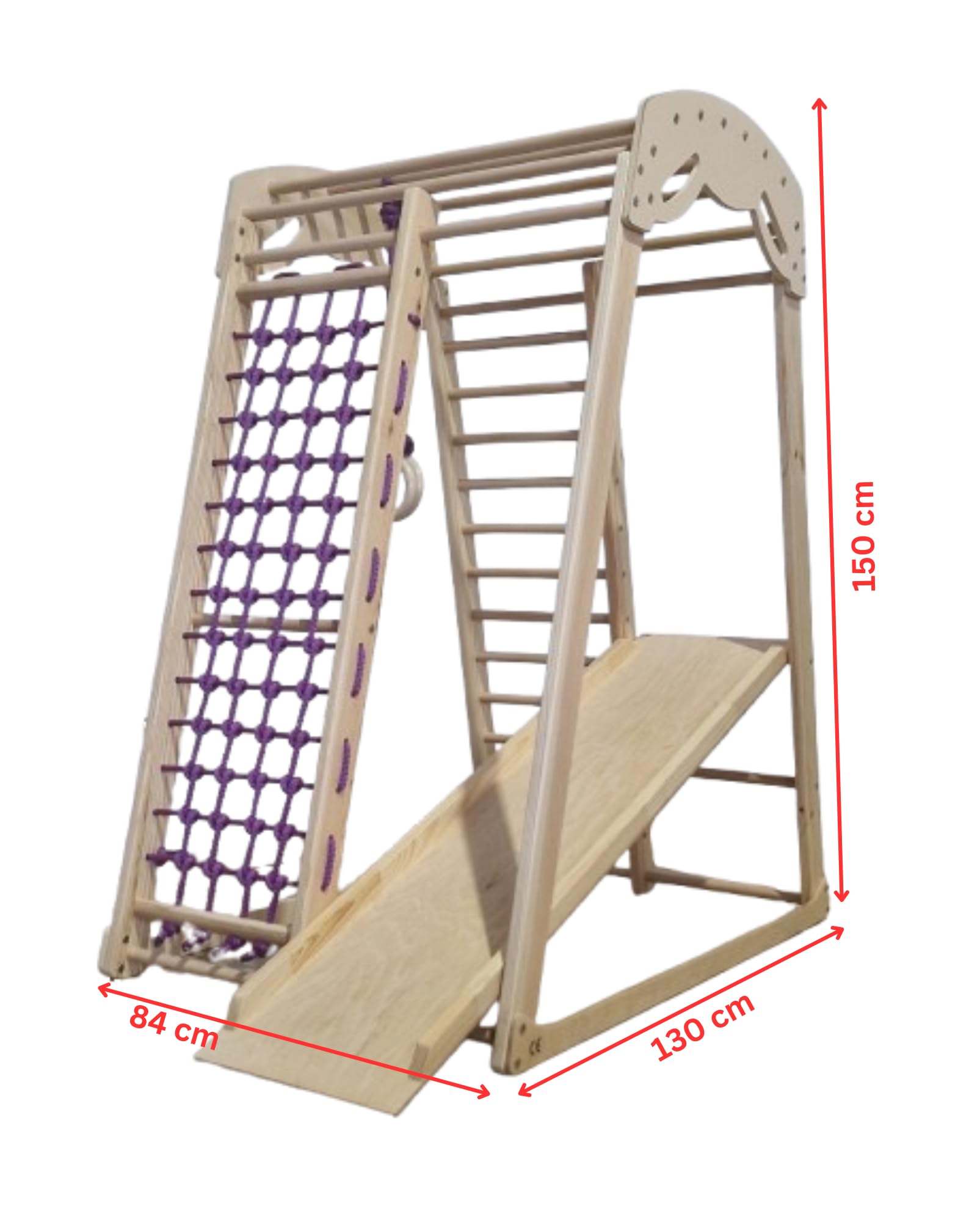 Kinder zu Hause aus Holz Spielplatz mit Rutschbahn ˝Junior-Lak˝ Kletternetz Ringe Kletterwand
