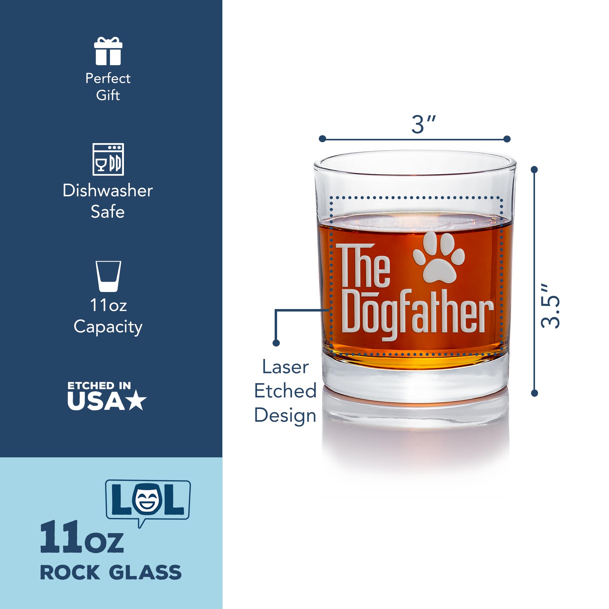 The Dogfather Dog Dad Dog Lover Round Rocks Glass - Dog Dad Gift, Dog Dad Glass, Pet Gift, Pet Lover, Dog Lovers
