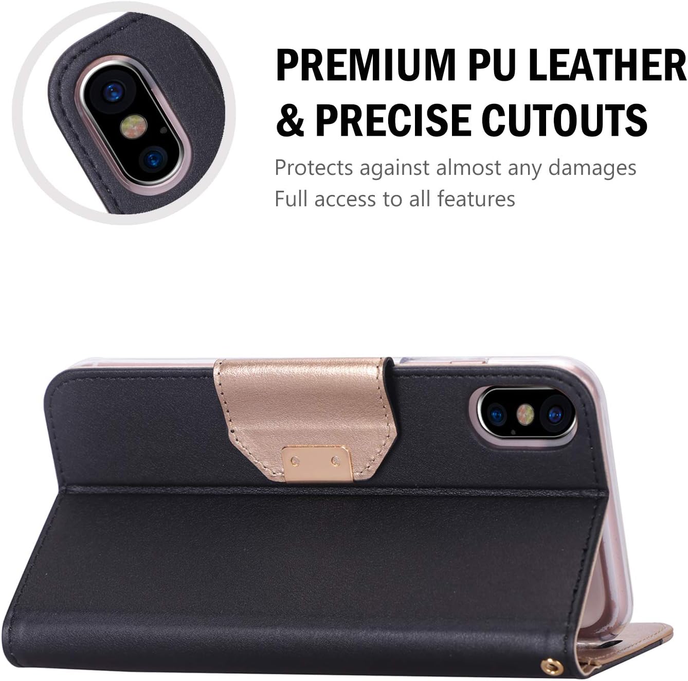 ProCase Wallet Case for iPhone XS Max, Folio Flip Case with Kickstand Card Holder, Folding Stand Protective Cover for Apple iPhone XS Max 6.5 Inch 2018 Release -Black