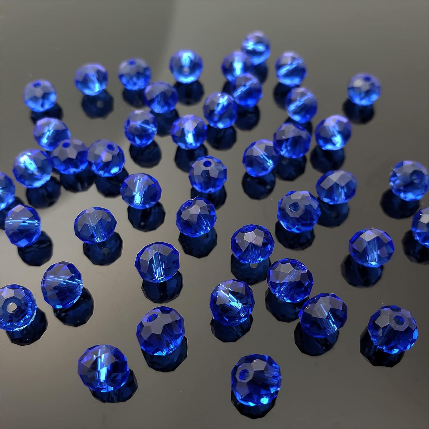 UiMei 6mm Briolette 750pcs Crystal Glass Beads Faceted Rondelle Shape Crystal Spacer Beads for Bracelet Necklace Decorative Hand Jewelry Making - Blue
