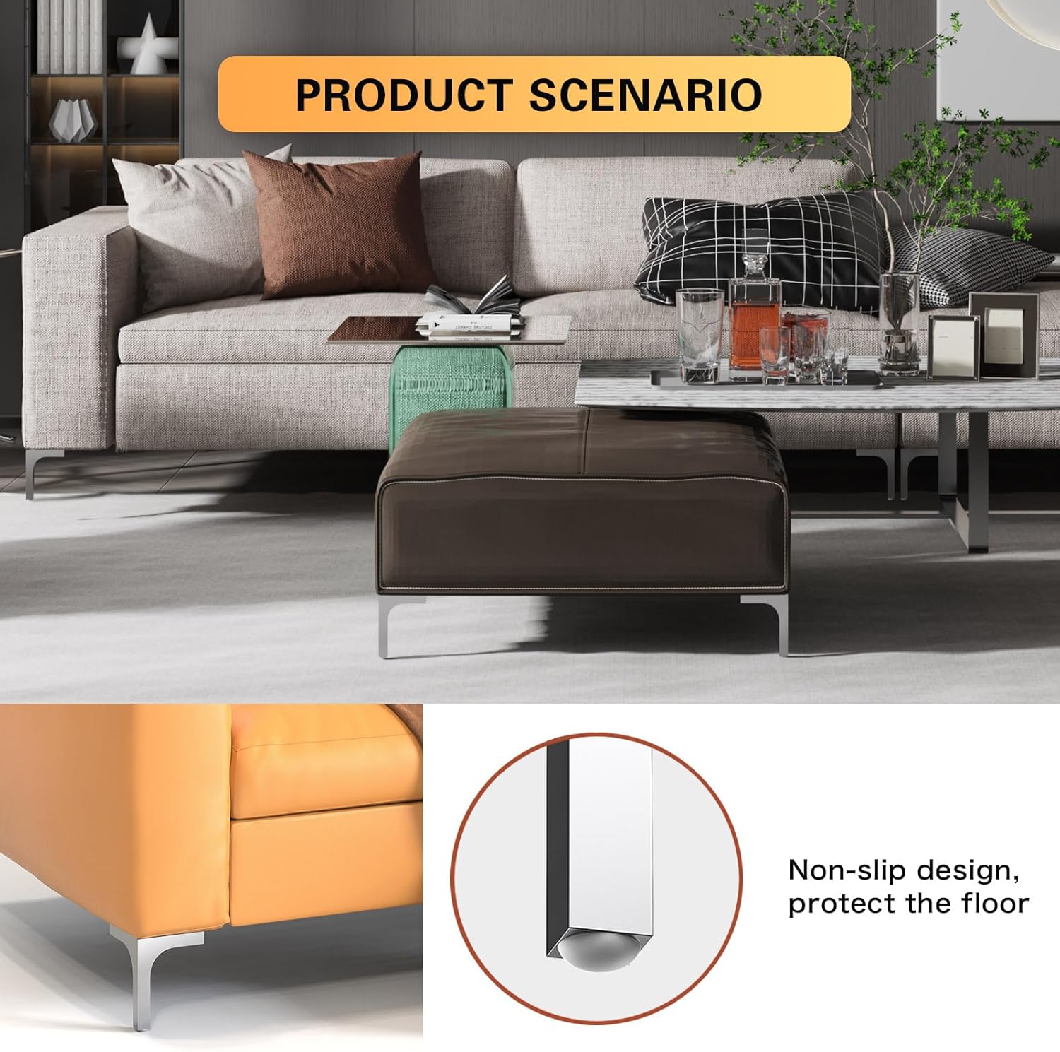 Lab Rated 1600lb Capacity - 4.75 Inch Modern Satin Nickel Furniture Legs, 4 Pack Solid Stainless Steel Square Table & Cabinet Feet for DIY Vanity, Desk, Bench, Shelves