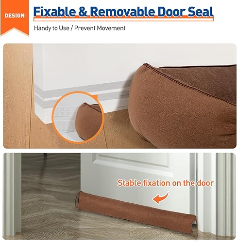 Miniatura 33 de MAGZO - Tapón de ruido para puerta; bloqueador de corrientes de aire, reductor de ruido, tapón de aire resistente para la parte inferior de la Marrón