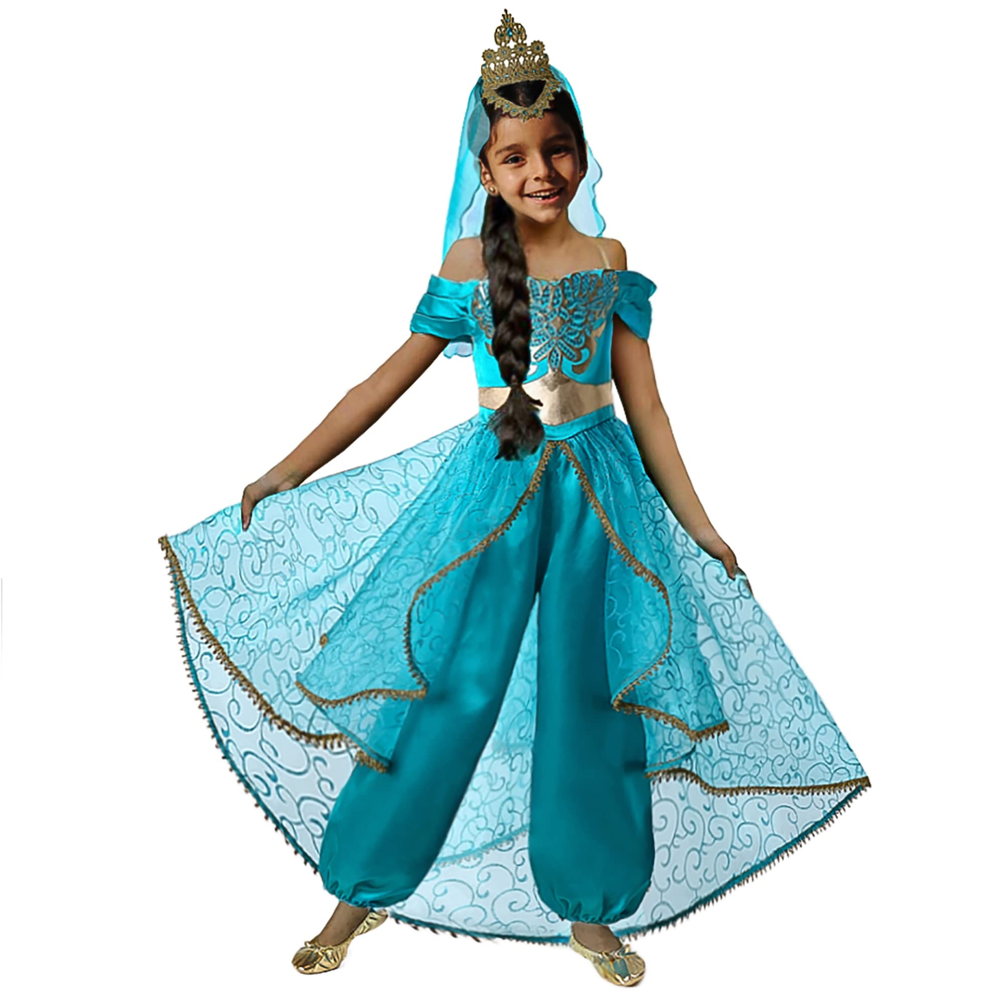 Pettigirl Girls Classic Princess Dress up Costume with Crown Veil
