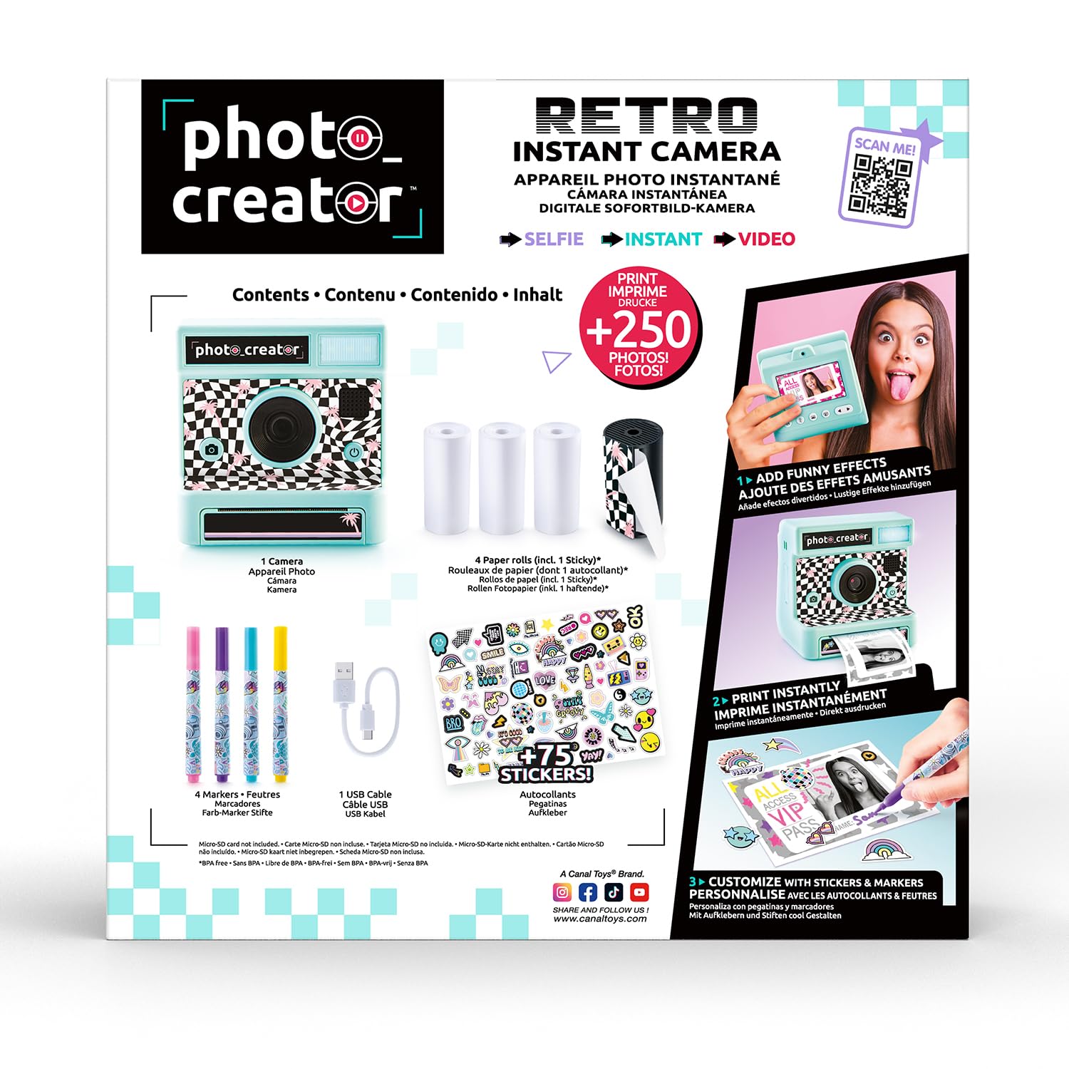 Canal Toys Photo Creator Retro Sofortbildkamera für Kinder, Digitale Sofortdruck-Kamera mit Thermopapierdruck