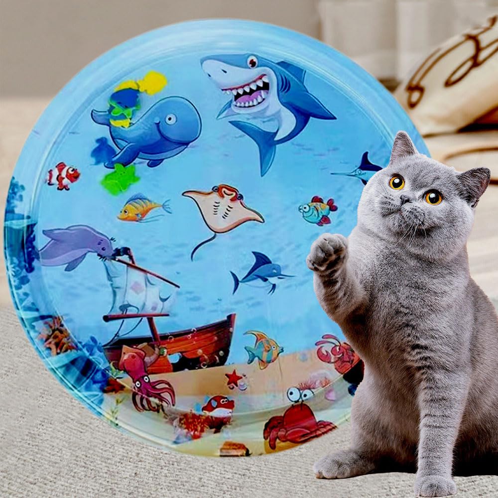 Φ100cm Sensorische Wassermatte Katze,Wassermatte Für Katzen Im Sommer,Wassersensorische Spielmatte,Verdickte 55 Seide Spielwasser-Sensormatte Für Kleine Hunde Und Katzen