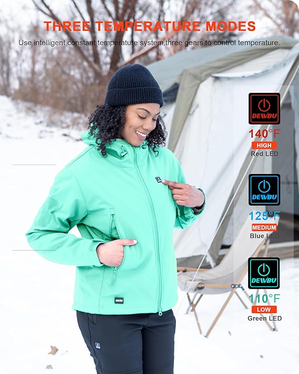 DEWBU Heated Jacket for Women with 12V Battery Pack Winter Outdoor Soft Shell Electric Heating Coat, Women's Mint, L by DEWBU - Image 5