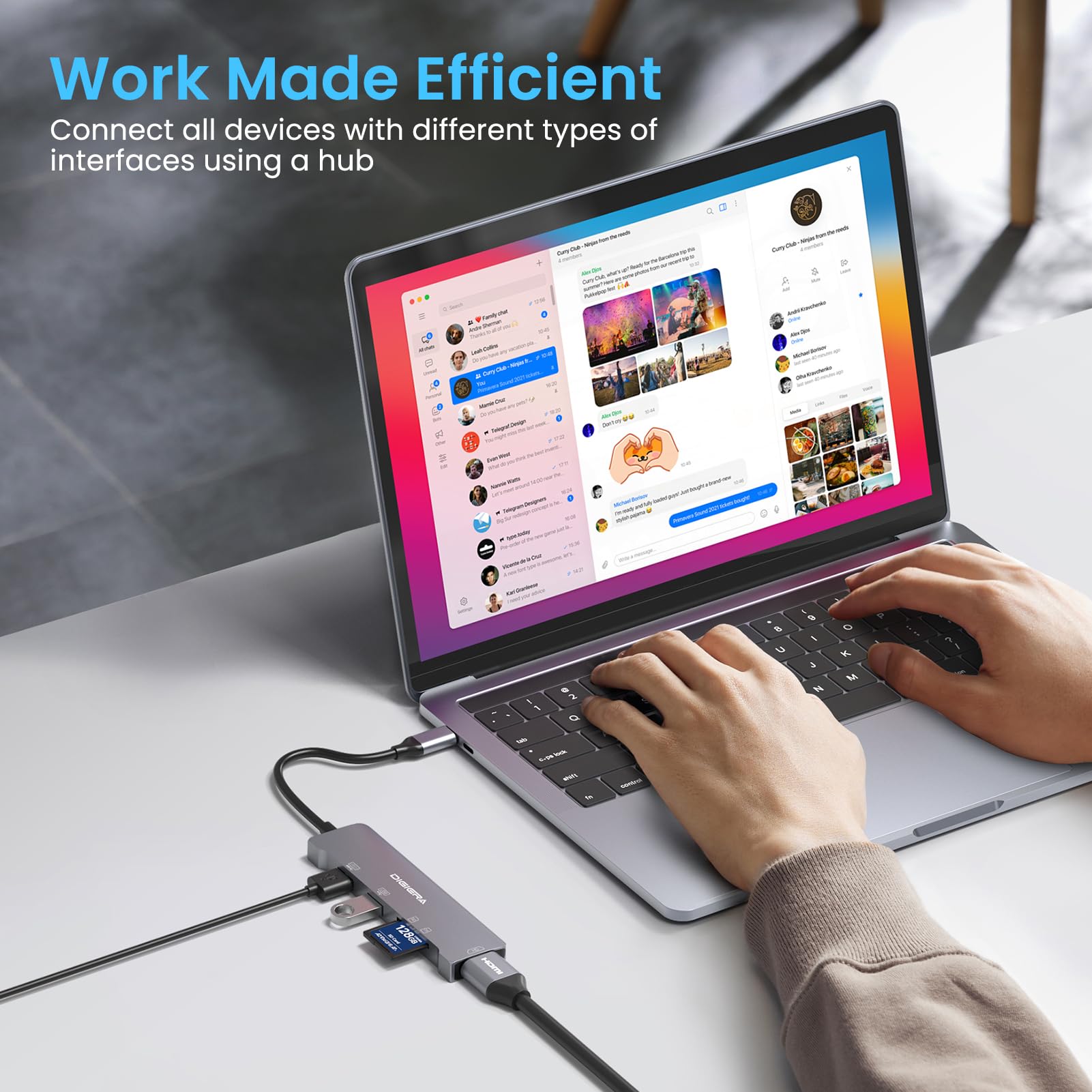 Hub USB C, 5 w 1 USB-C na HDMI z wyświetlaczem HD 1080p, USB 3.0 5 Gb/s, port USB 2.0, port USB 2.0, czytnik kart SD/MicroSD do laptopów HP i innych (szary)