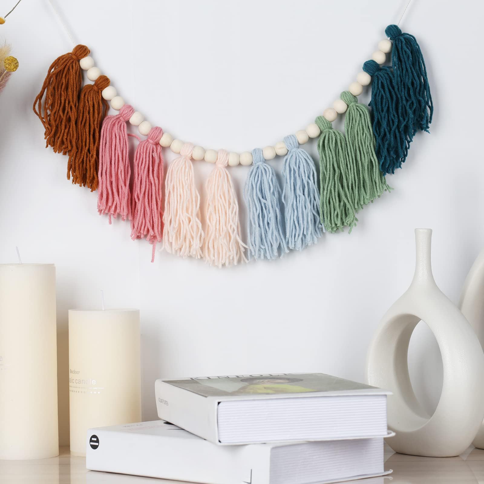 Tassel Garland with Wood Beads - Tassel decorations for children's bedrooms, nurseries, parties, festivals, and classroom decoration