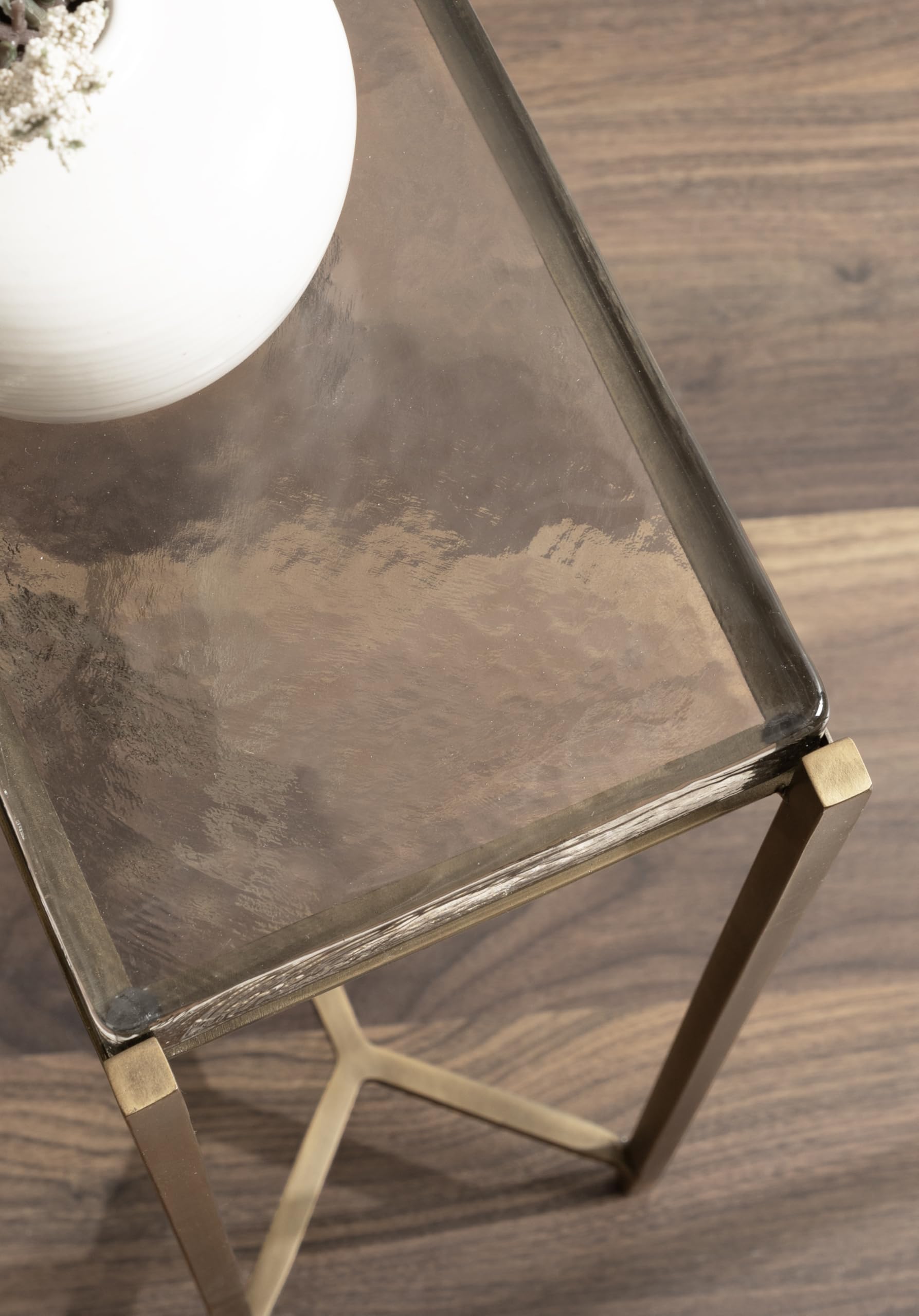 Kate and Laurel Aguilar Modern Glam Slim Side Table; 12 x 7 x 22; Clear Glass and Antique Brass; Decorative Narrow End Table for Use as Skinny Bedroom Nightstand or Living Room Accent