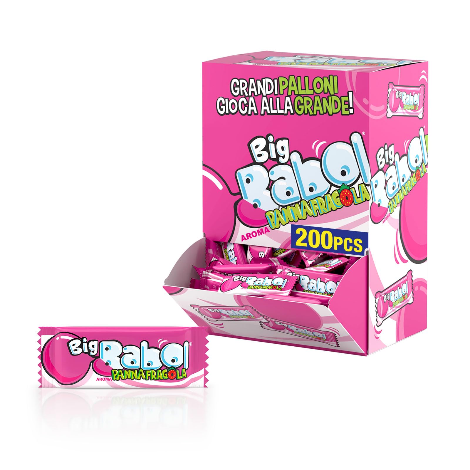 Big Babol Panna e Fragola Chewing Gum Morbido, senza Glutine, Gusto Panna e Fragola, Confezione da 200 Gomme da Masticare Incartate Singolarmente