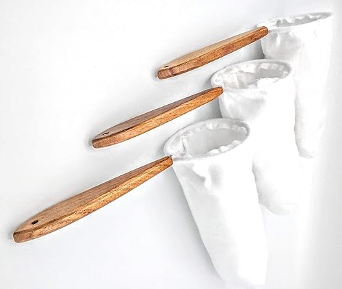 ticoland Colador Bolsa franela Filtro de paño reutilizable con mango de madera Calcetín de café Costa Rica Handmade colador- 3Pack tamaños 2Medio