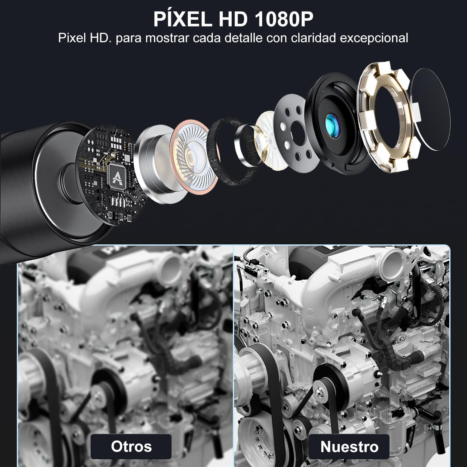 HANMATEK - Endoscopio industrial de 1080P, pantalla TFT de 4.3 pulgadas, cable flexible de 16.5 pies, cámara de 8 mm con luces LED ajustables, 1 millón de píxeles, grabación de foto/video, carga USB-C