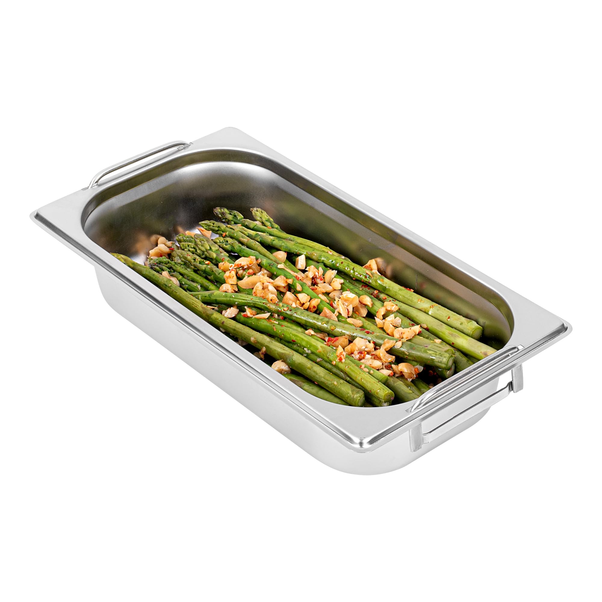 Restaurantware-Met Lux 12.8 Inch x 7 Inch x 2.5 Inch Steam Table Pan, 1 One Third Size Hotel Pan - Anti-Jam, Deep, Silver Stainless Steel Table Pan, With Collapsible Handles, For Parties Or Events